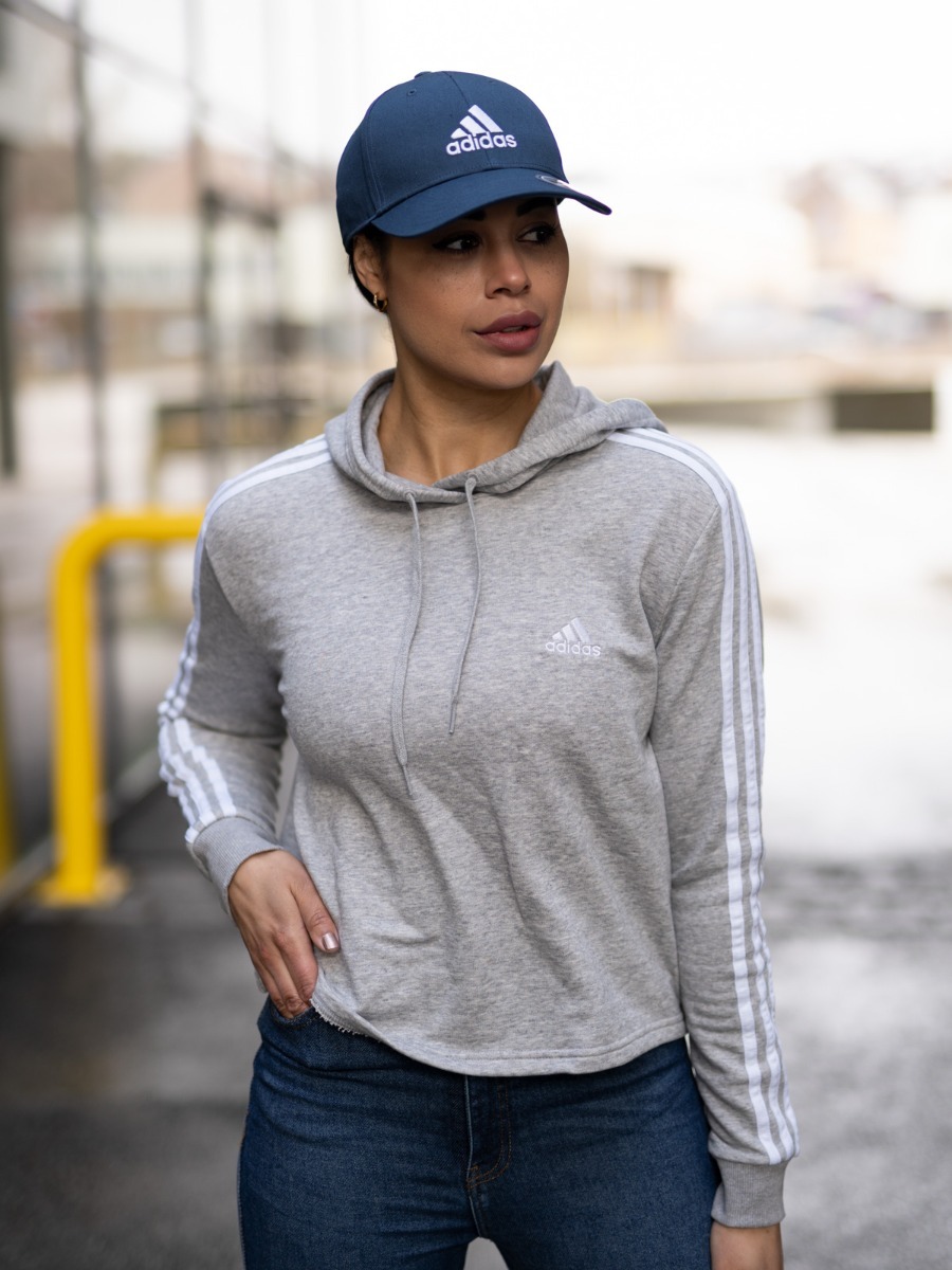 adidas 3Stripes Cropped Hoodie Medium Grey Heather / White