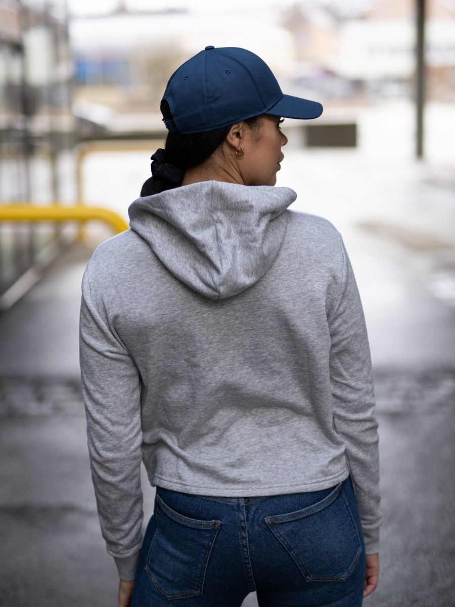 adidas 3Stripes Cropped Hoodie Medium Grey Heather / White