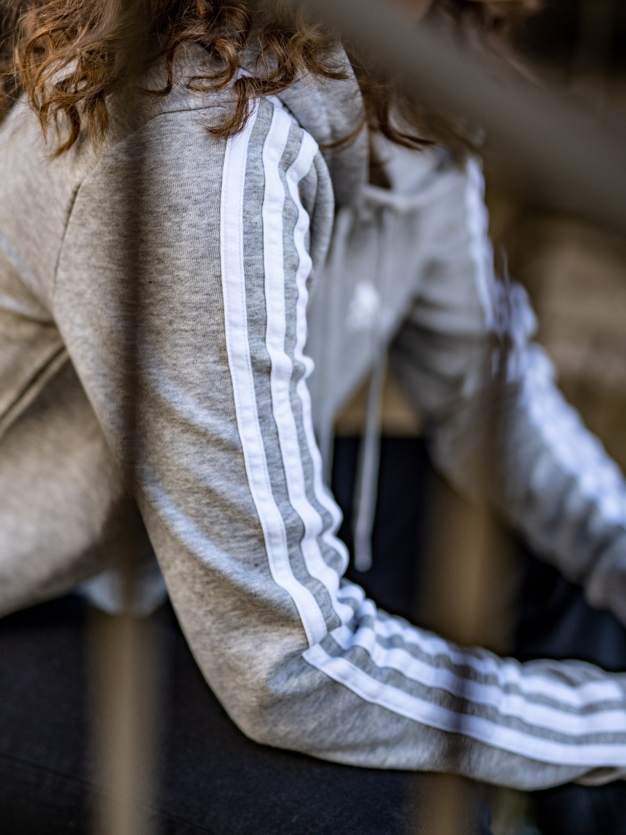 adidas 3Stripes Cropped Hoodie Medium Grey Heather / White