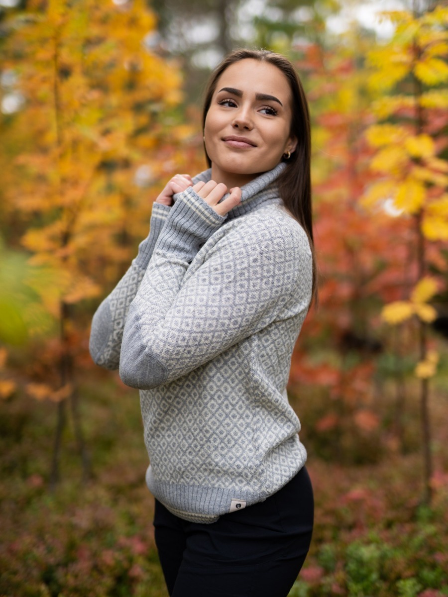 Devold Slogen Woman Zip Neck Grey Melange/ Offwhite