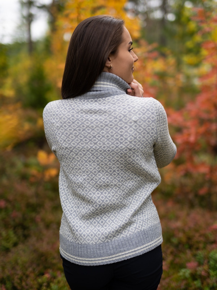 Devold Slogen Woman Zip Neck Grey Melange/ Offwhite