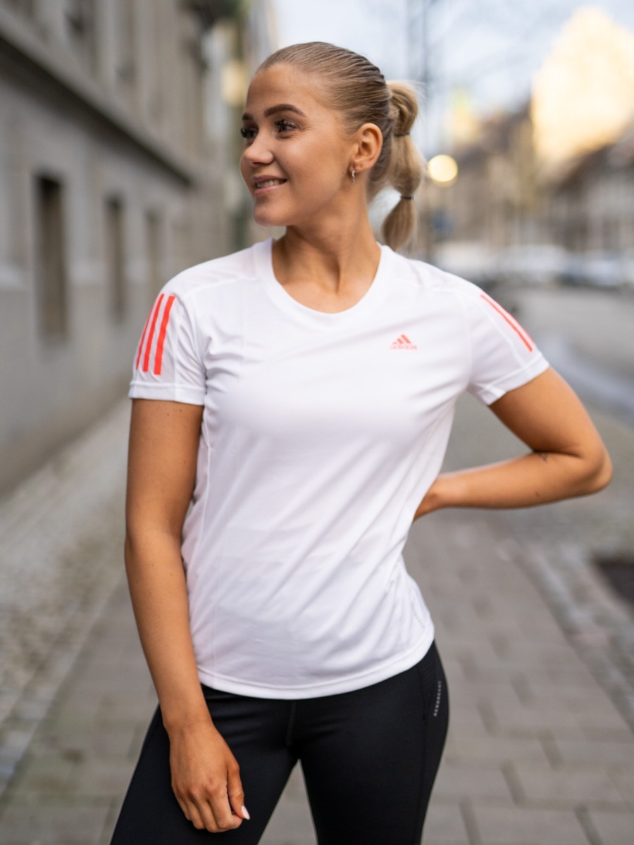 adidas Own The Run Tee White/ Signal Pink/ Coral