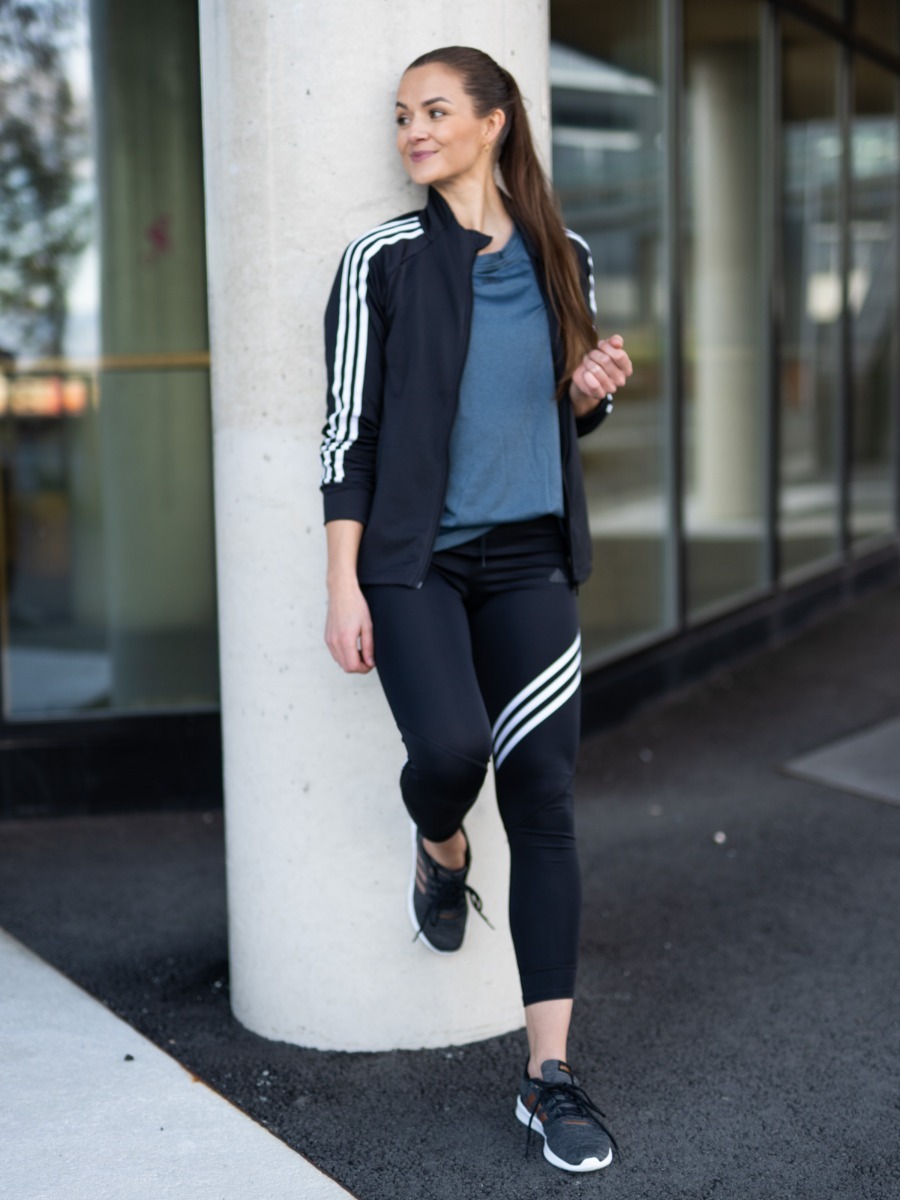 adidas 3 stripes Designed to Move Sport Track Top Black/ White