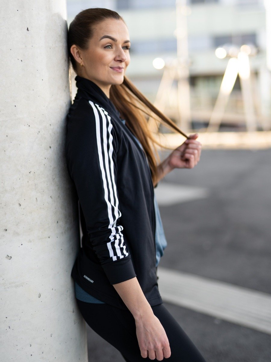 adidas 3 stripes Designed to Move Sport Track Top Black/ White