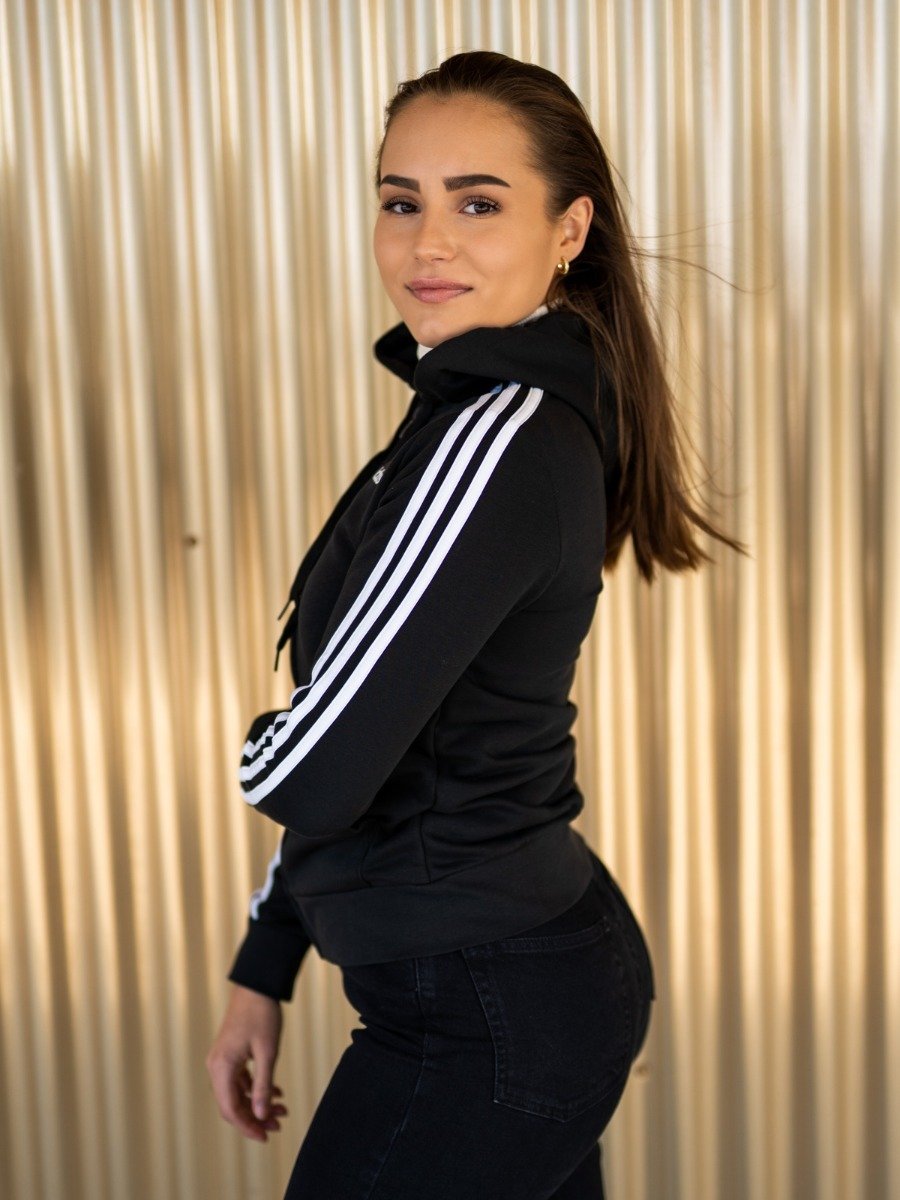 adidas 3 stripes Fullzip Hoodie Black/ White