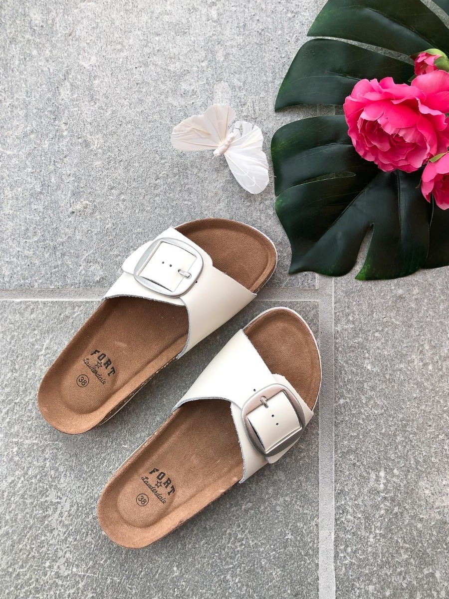 Fort Lauderdale Compta Leather Cork Sandals White