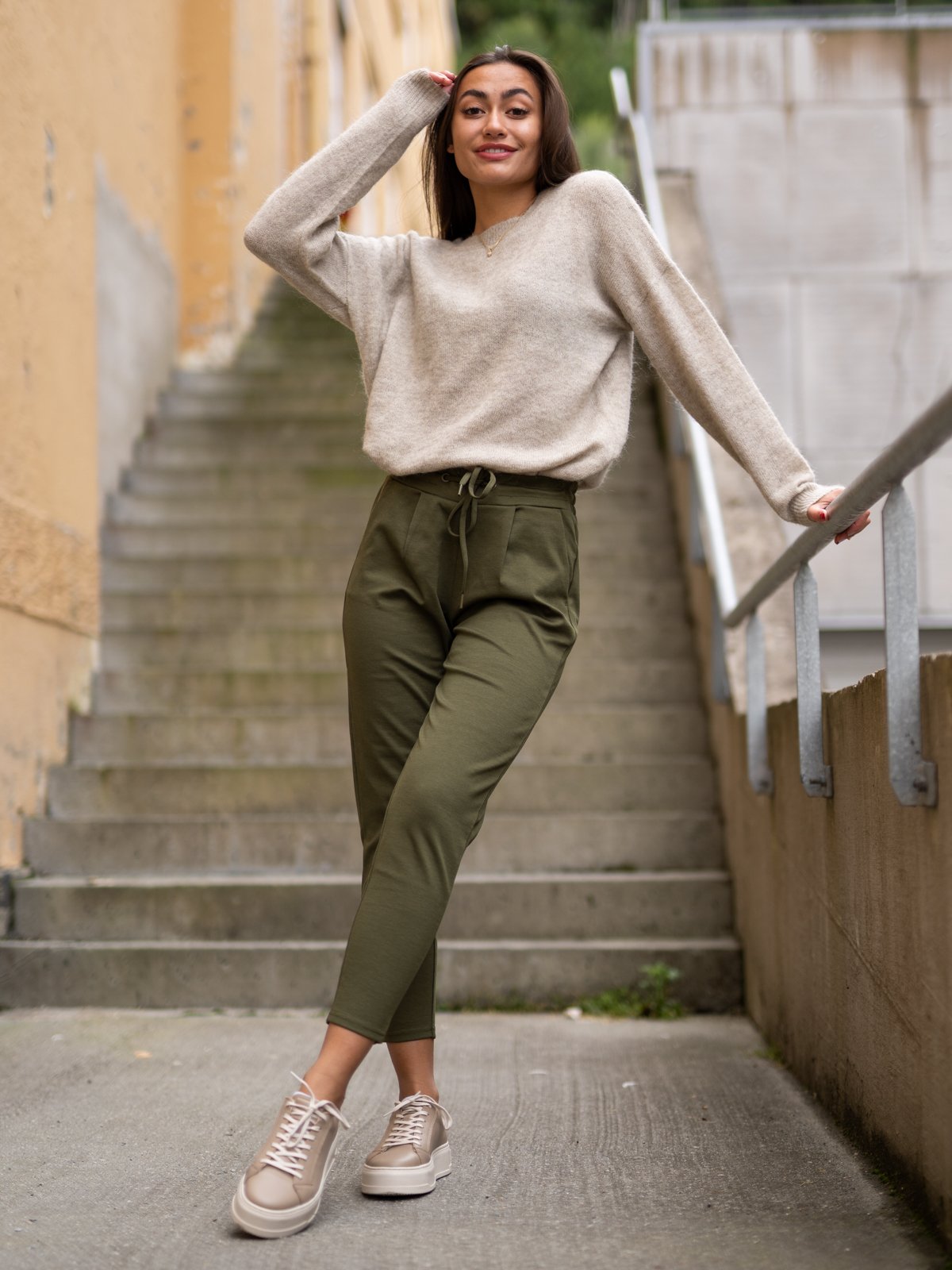 Ichi Kate Pant Cropped Ivy green