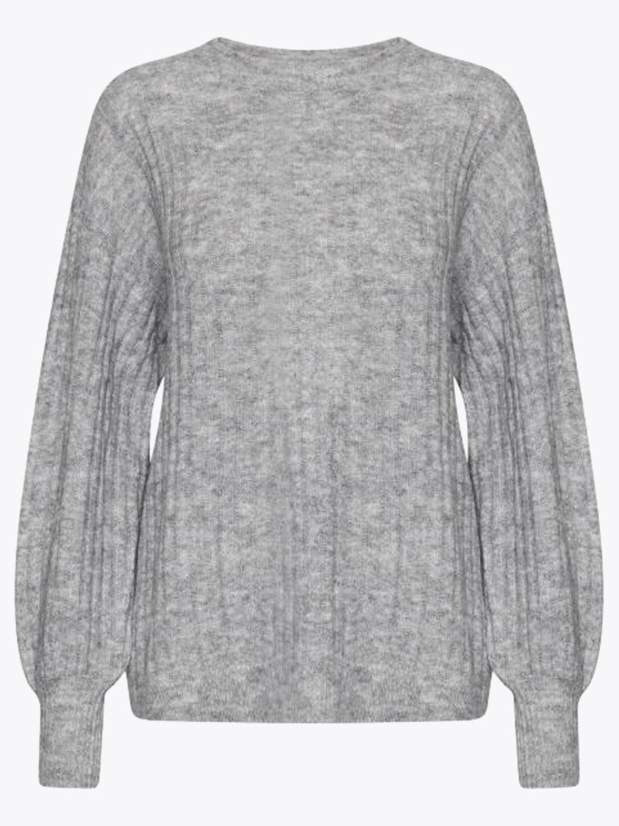Ichi Amara Long Sleeve Rib Grey Melange