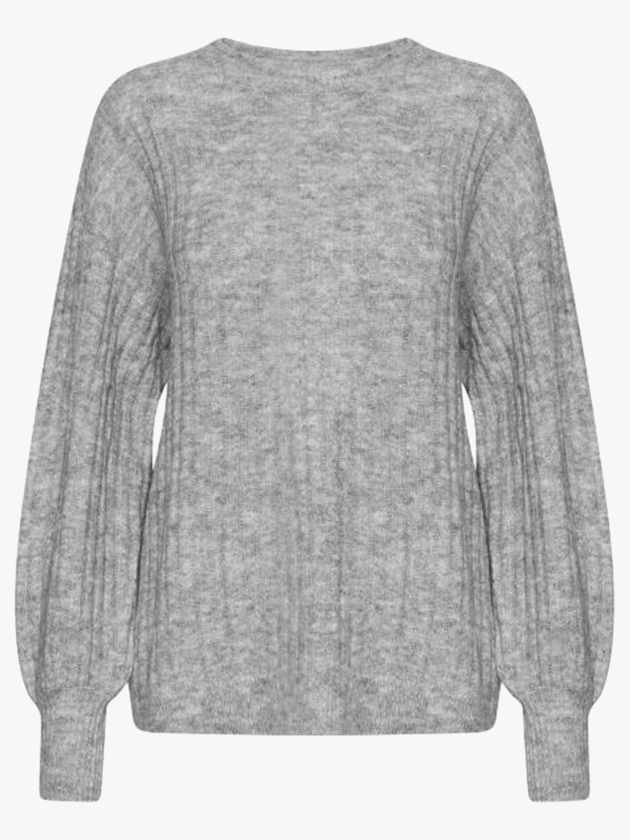 Ichi Amara Long Sleeve Rib Grey Melange
