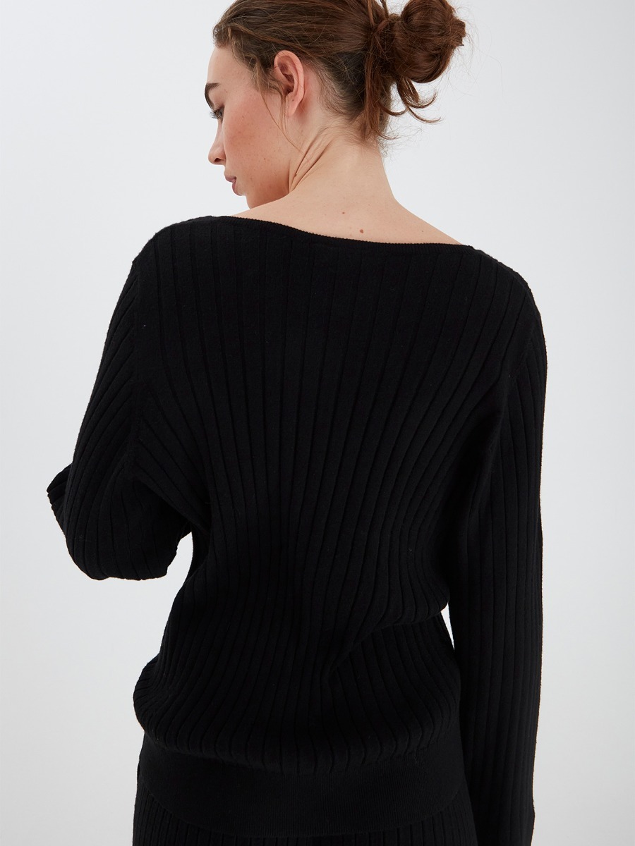 Ichi Kava Rib Long Sleeve Black