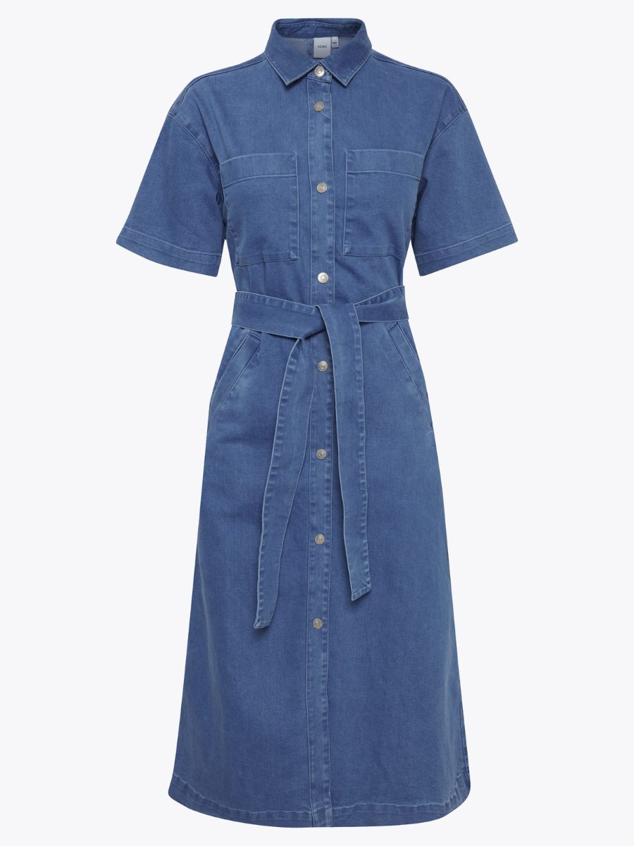 Ichi Mazie Dress Washed Blue Denim