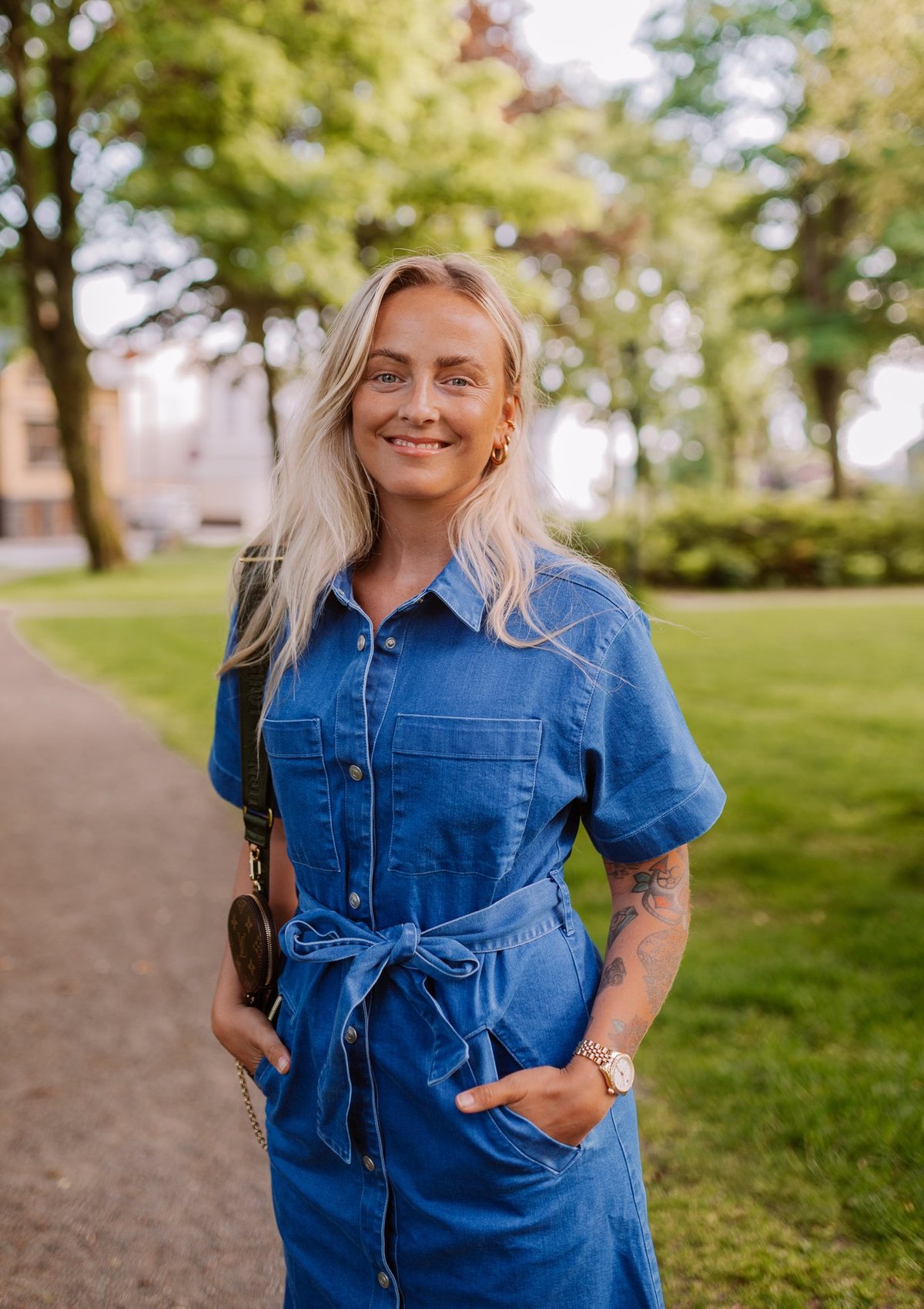 Ichi Mazie Dress Washed Blue Denim