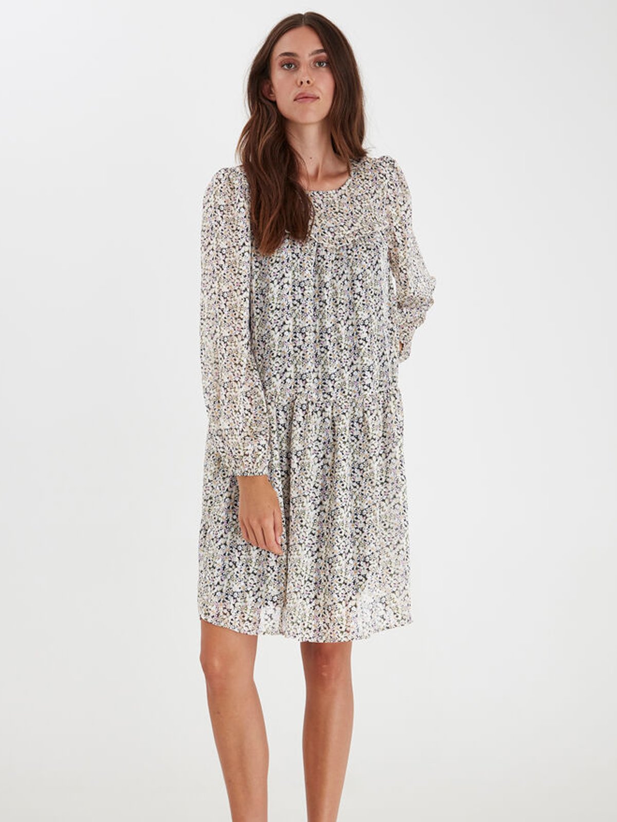 Ichi Ixlia Short Dress Cloud Dancer Flower Print