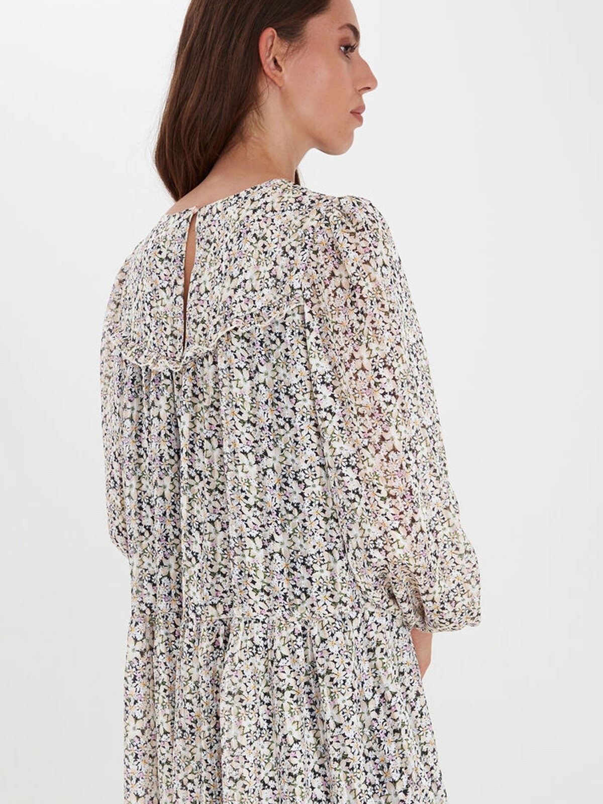 Ichi Ixlia Short Dress Cloud Dancer Flower Print