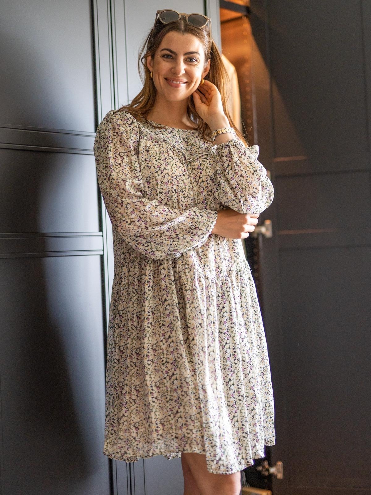 Ichi Ixlia Short Dress Cloud Dancer Flower Print