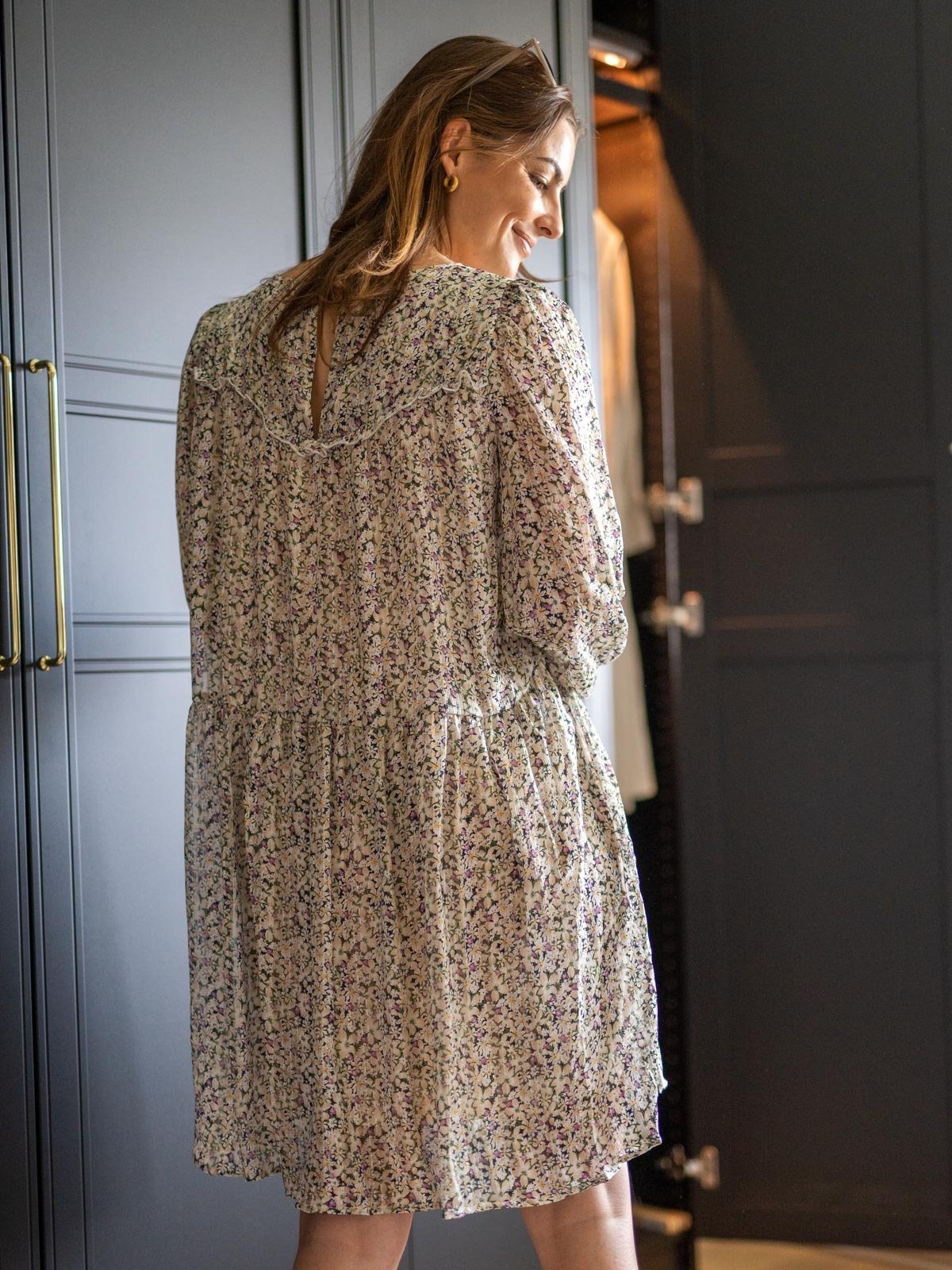 Ichi Ixlia Short Dress Cloud Dancer Flower Print