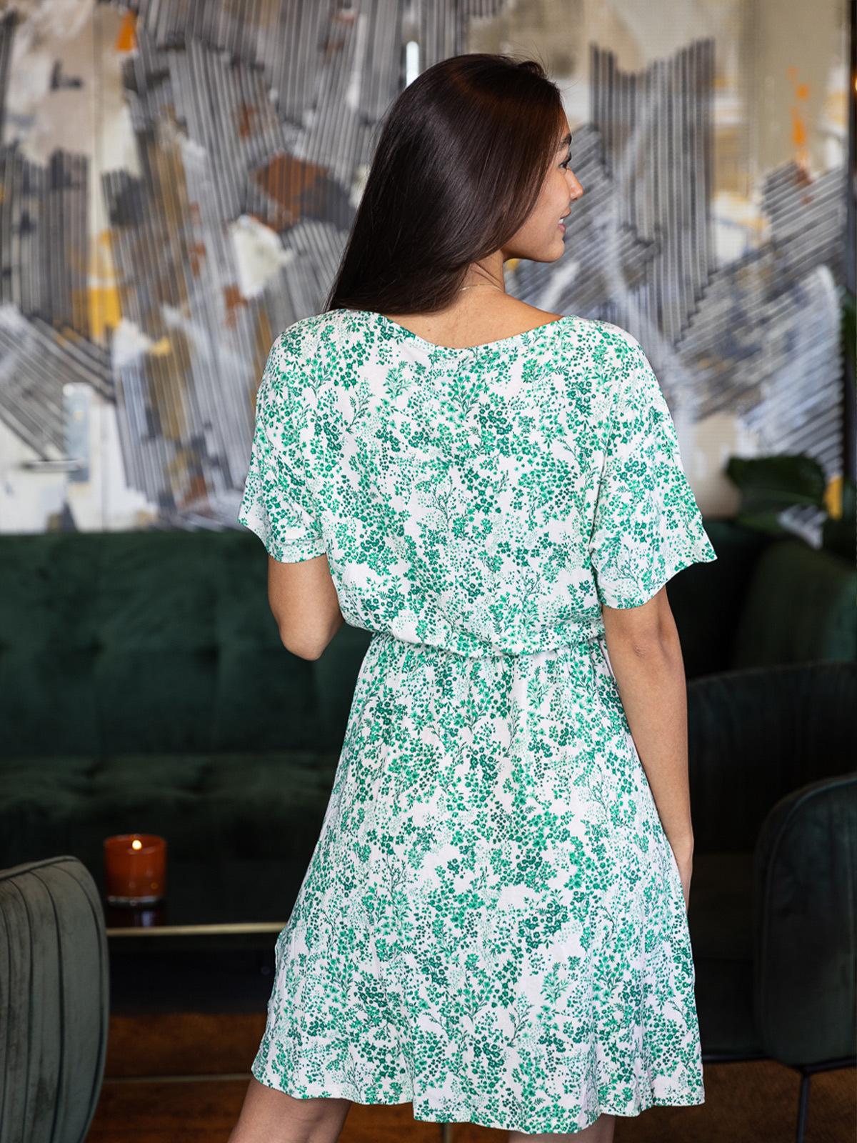 Ichi Lisa Dress 16 Holly Green Print