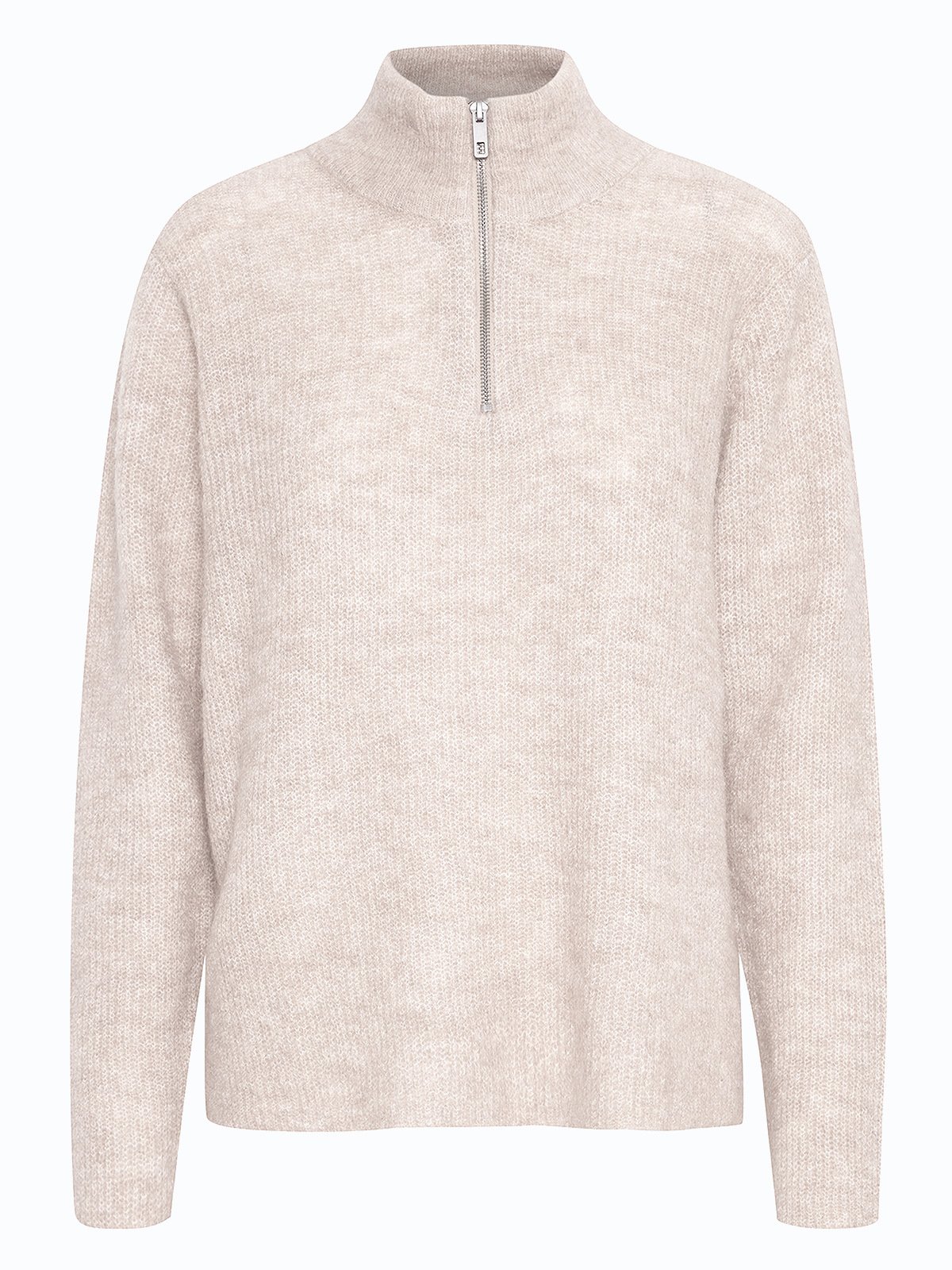 Ichi Jordan Long Sleeve 3 Zip Oatmeal Melange