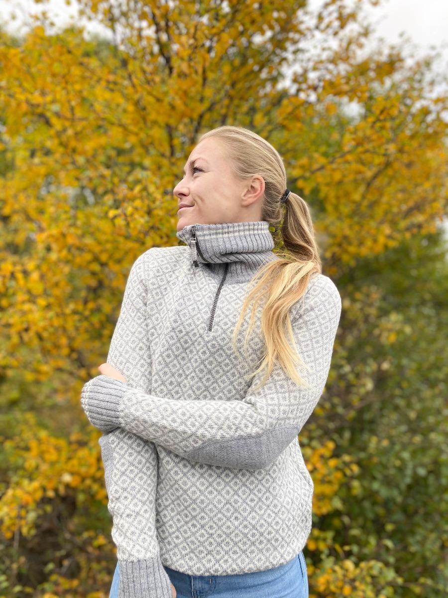 Devold Slogen Woman Zip Neck Grey Melange/ Offwhite