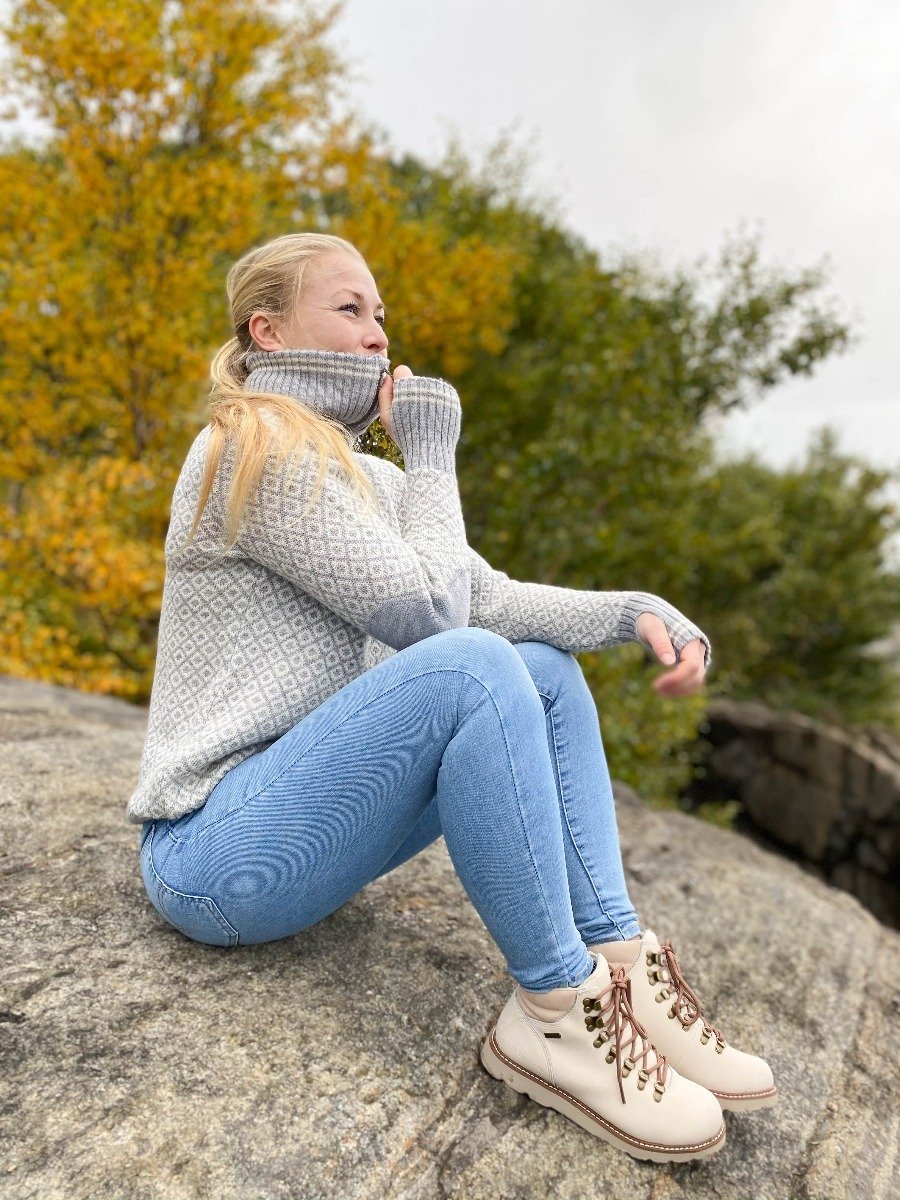 Devold Slogen Woman Zip Neck Grey Melange/ Offwhite