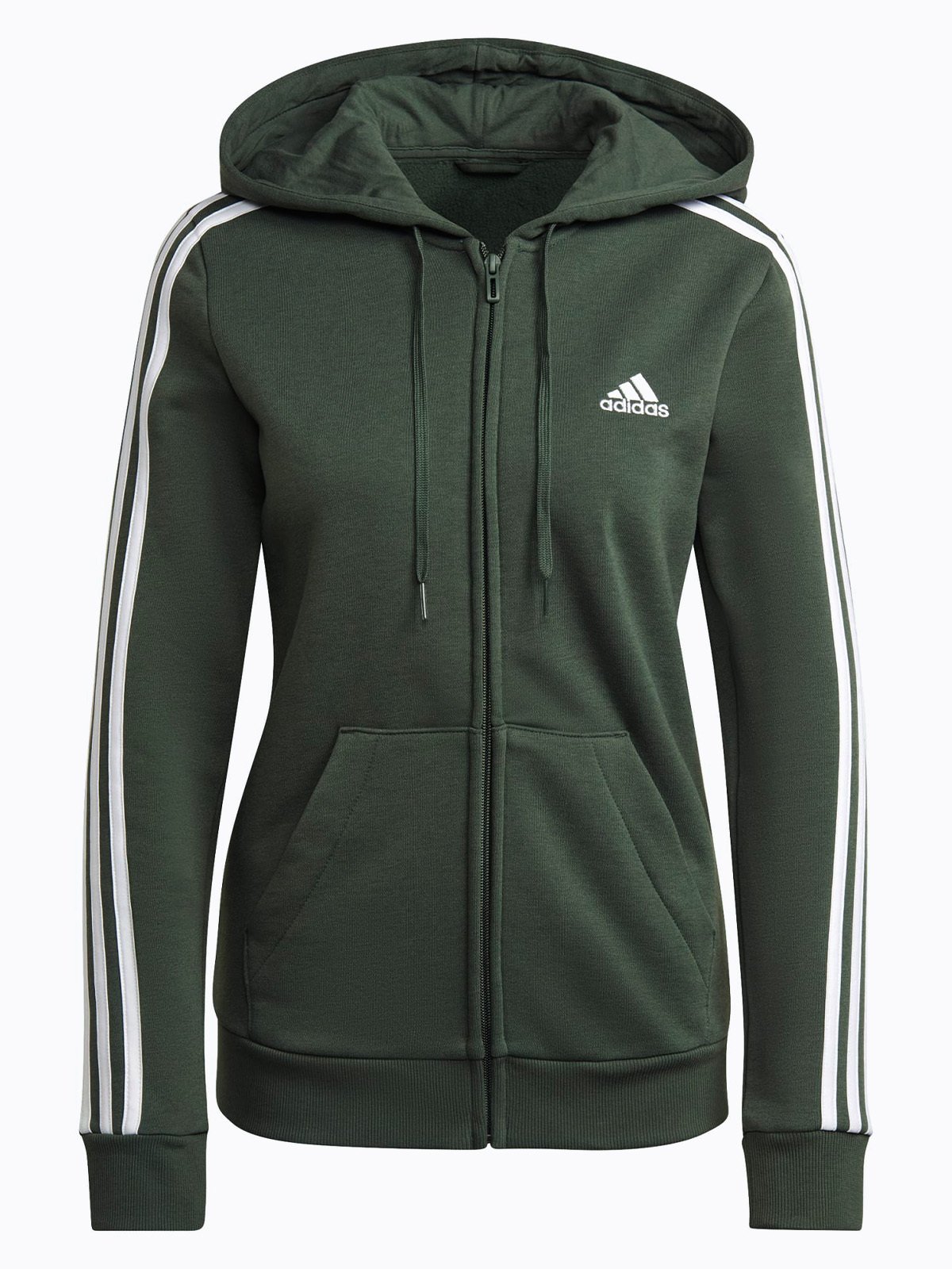 adidas 3-Stripes French Terry Full Zip Hoodie Green Oxide / White