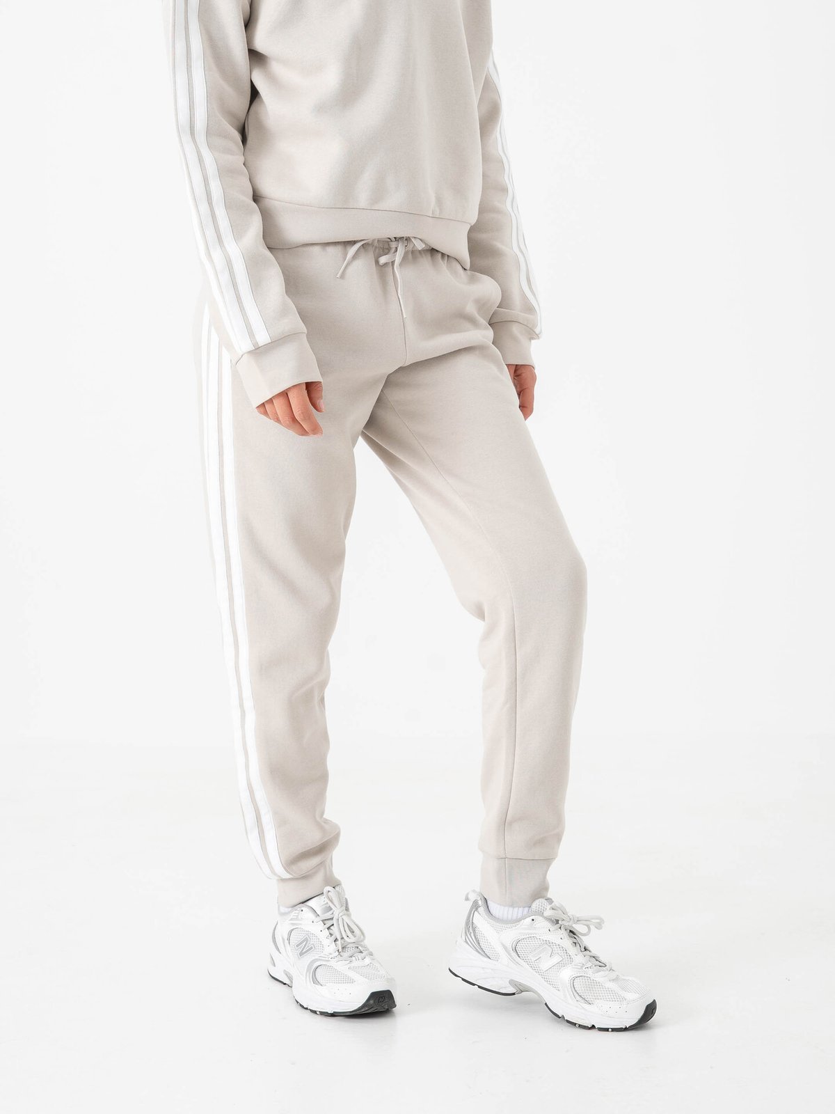 adidas 3-Stripes Fleece Slim Pant Beige