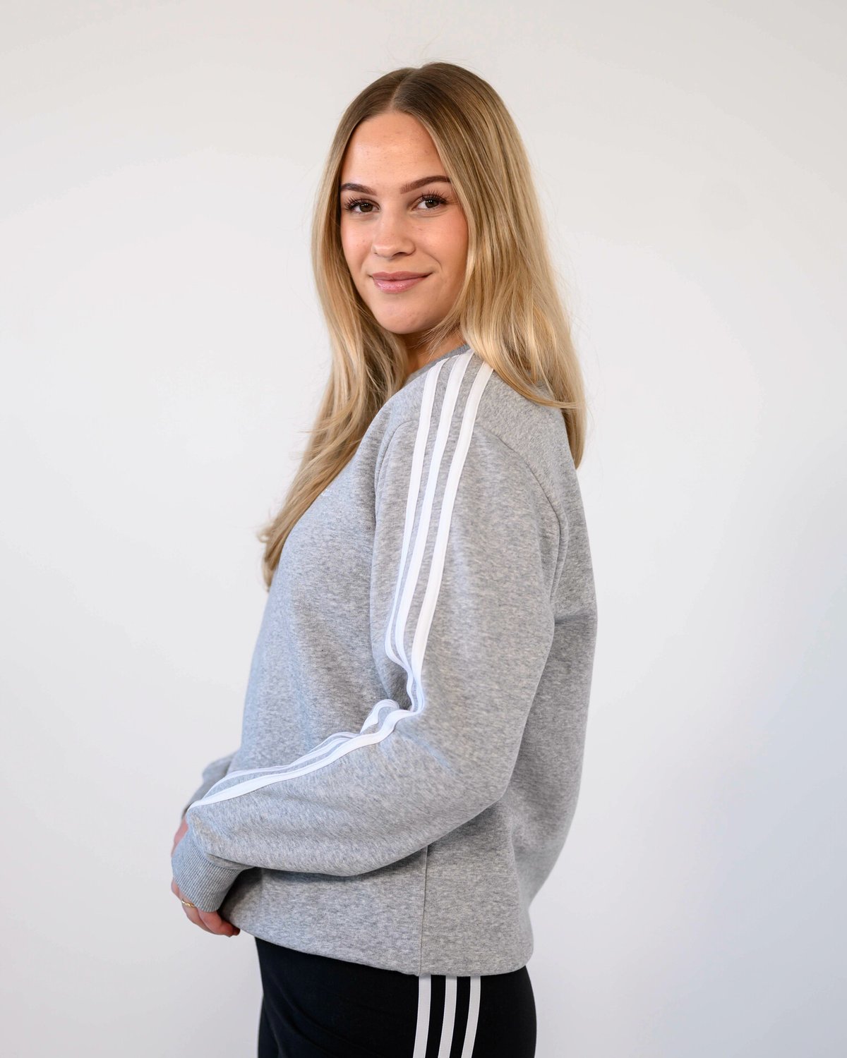 adidas 3-Stripes Fleece Crew Melange Grey / White