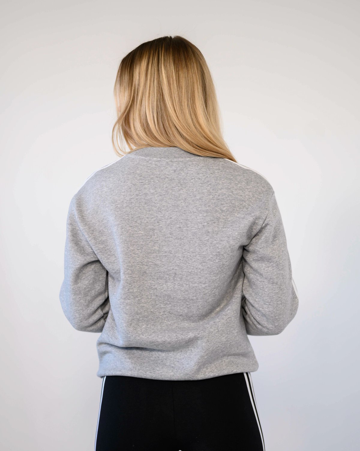 adidas 3-Stripes Fleece Crew Melange Grey / White