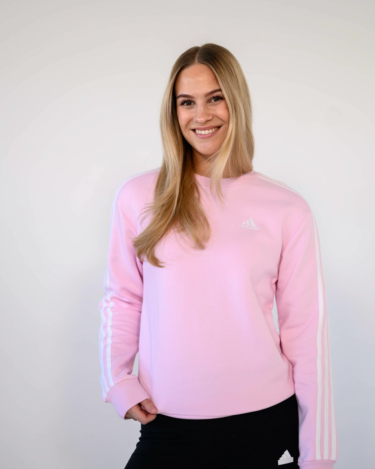 adidas 3-Stripes Fleece Crew Pink / White