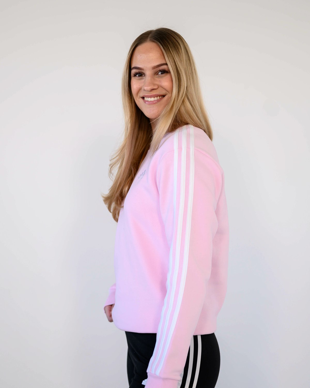 adidas 3-Stripes Fleece Crew Pink / White
