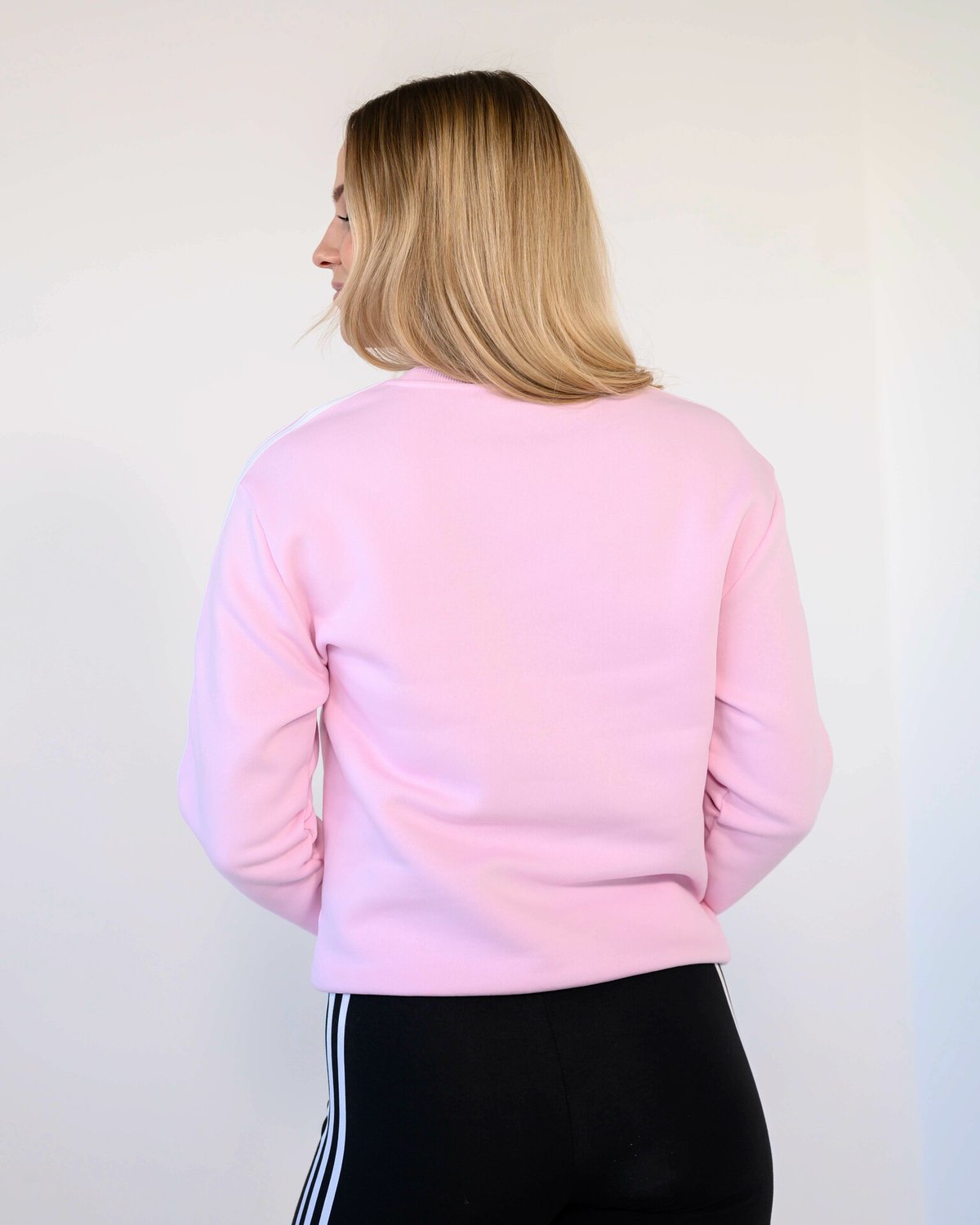 adidas 3-Stripes Fleece Crew Pink / White
