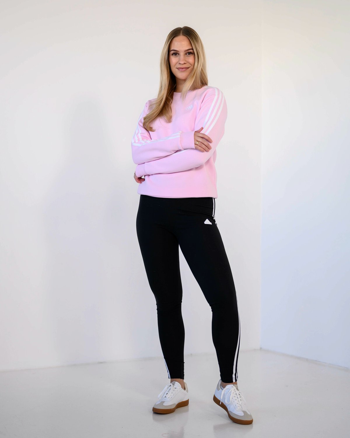 adidas 3-Stripes Fleece Crew Pink / White