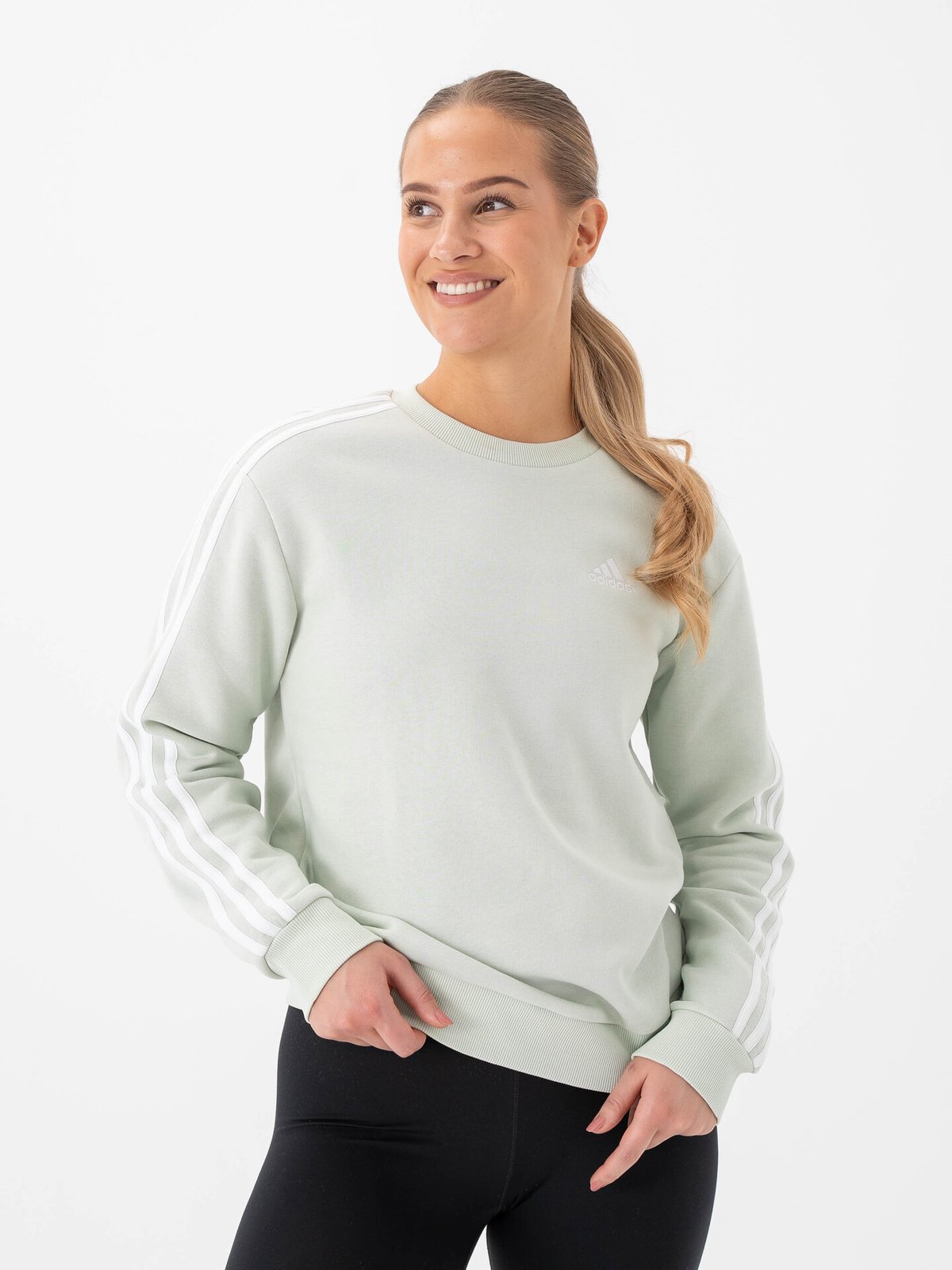 adidas 3-Stripes Fleece Crew Linen Green