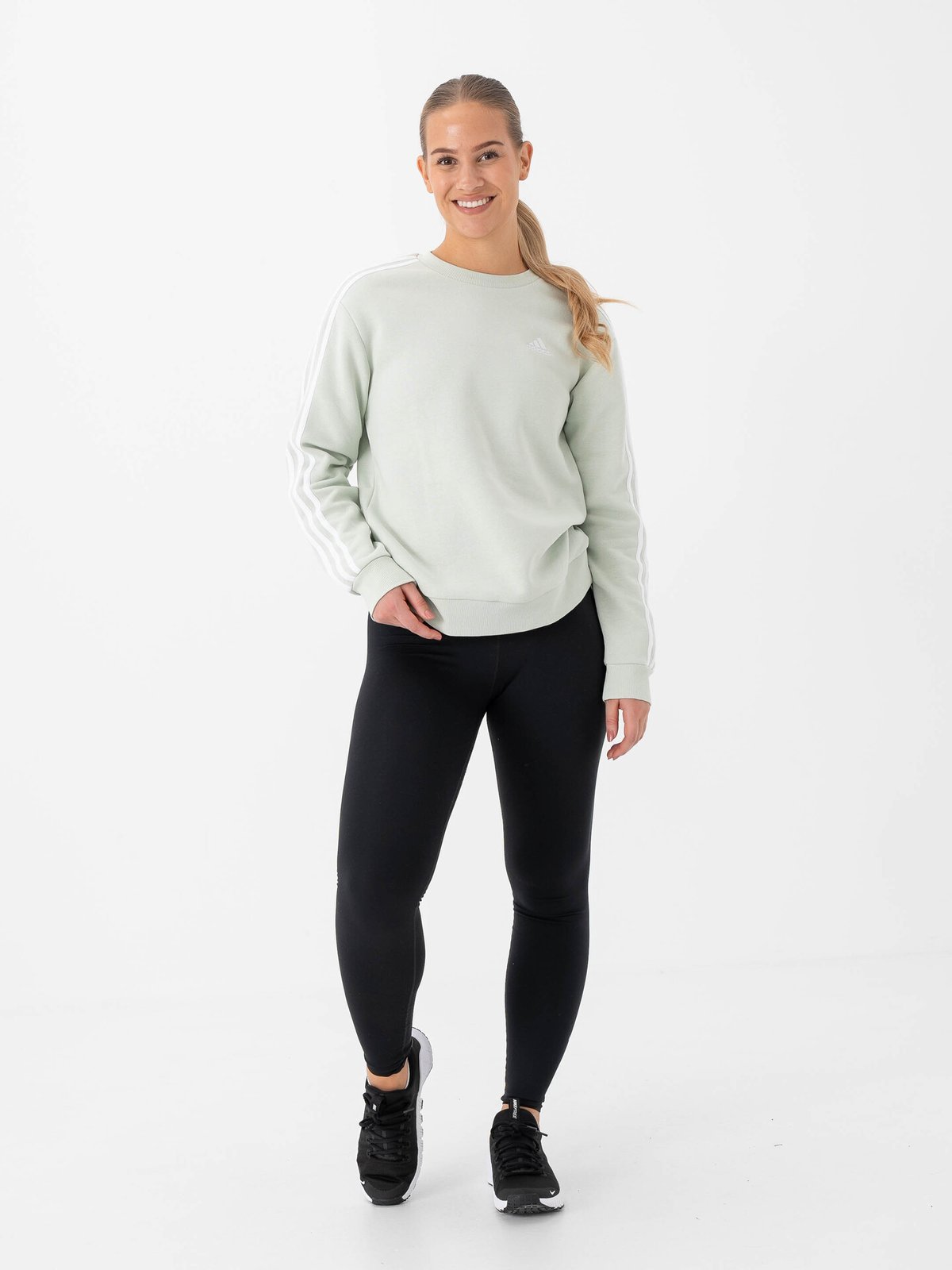 adidas 3-Stripes Fleece Crew Linen Green