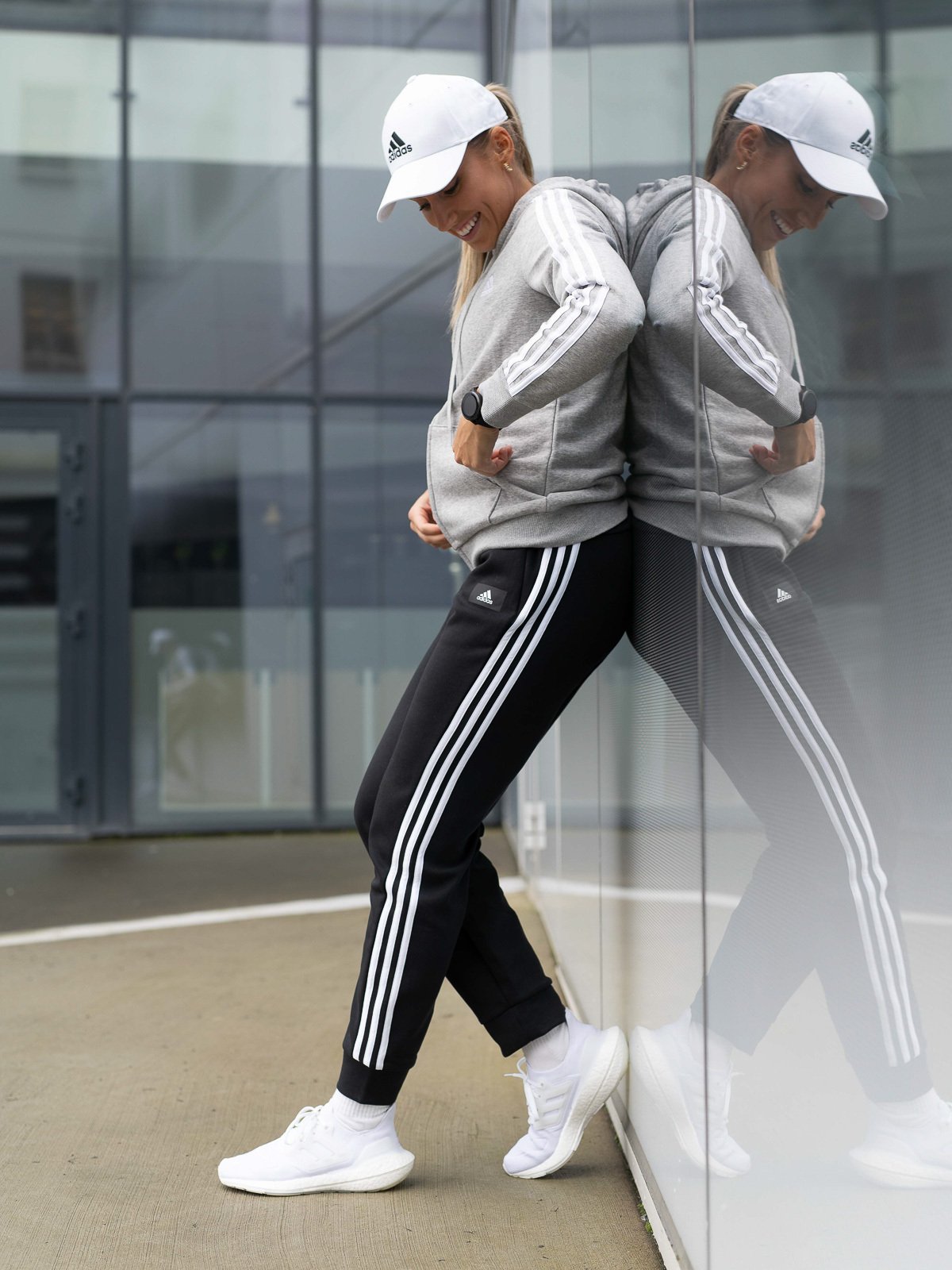 adidas Fleece 3-Stripes Full Zip Hoodie Medium Grey Heather / White