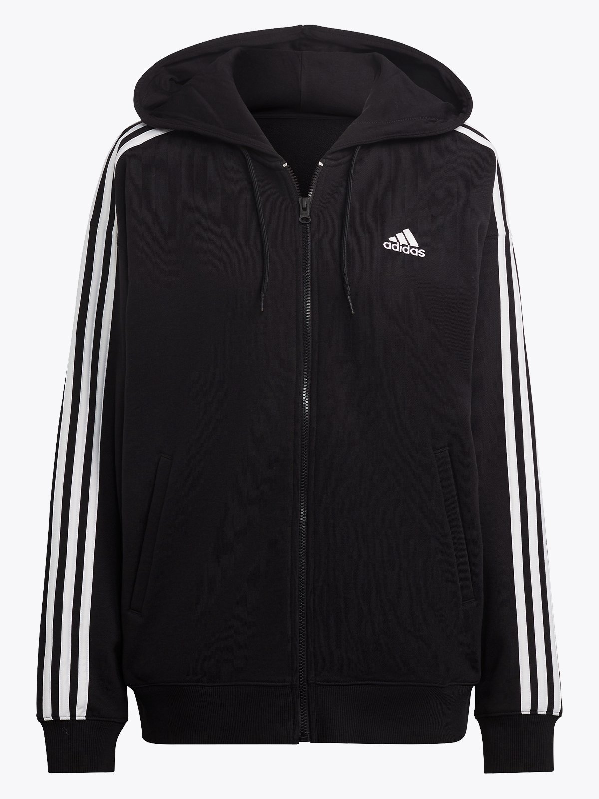 adidas 3-Stripes FT Full Zip Oversize Hoodie Black