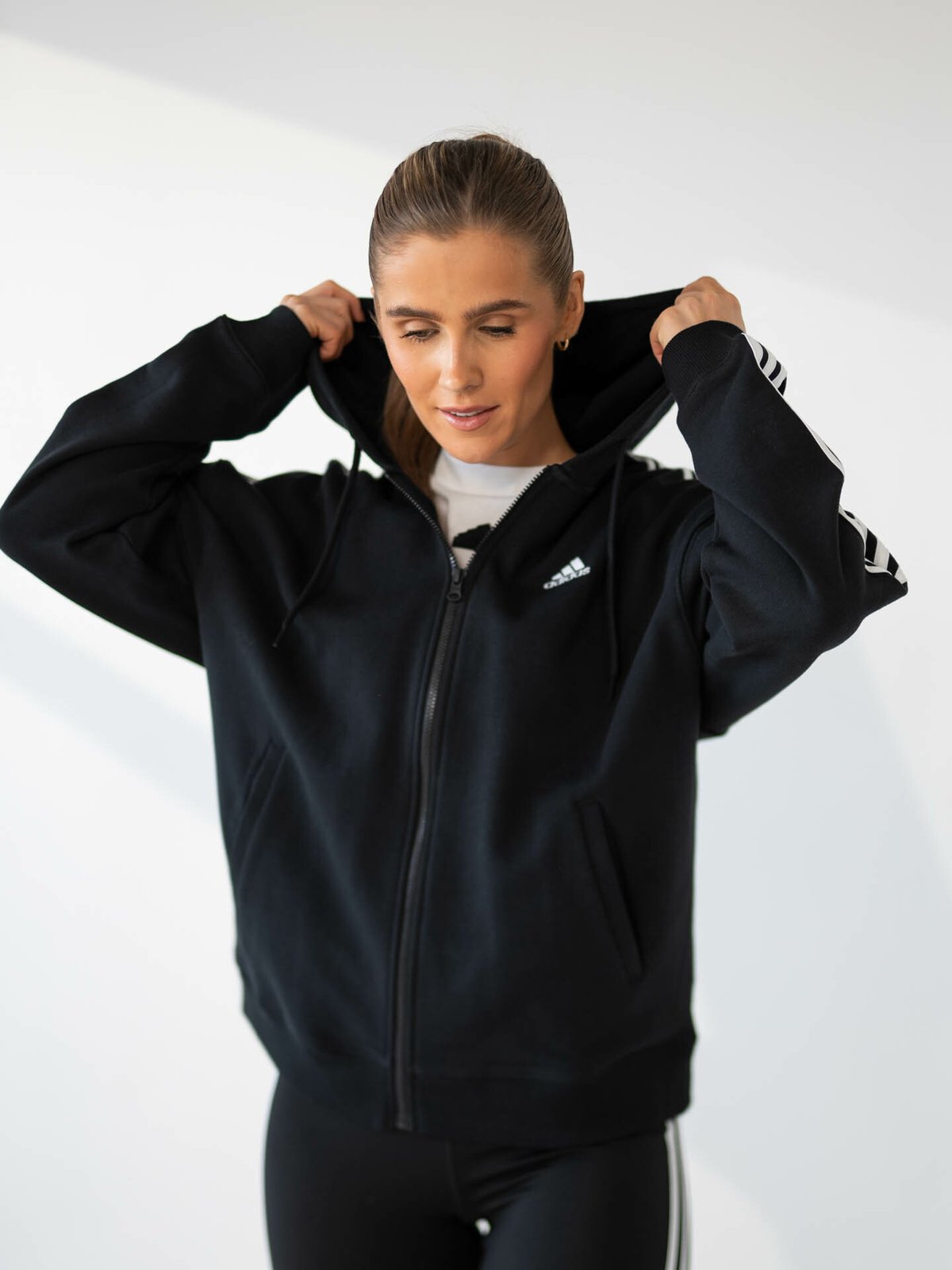 adidas 3-Stripes FT Full Zip Oversize Hoodie Black