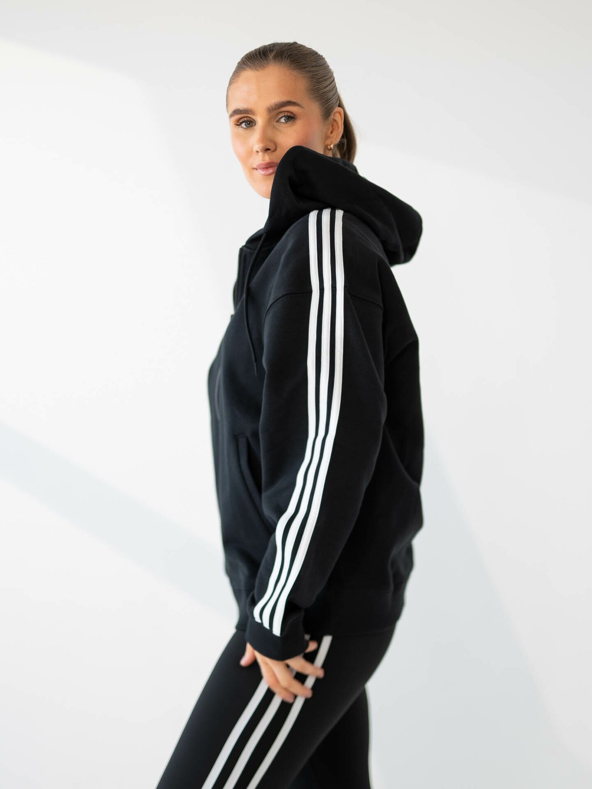 adidas 3-Stripes FT Full Zip Oversize Hoodie Black