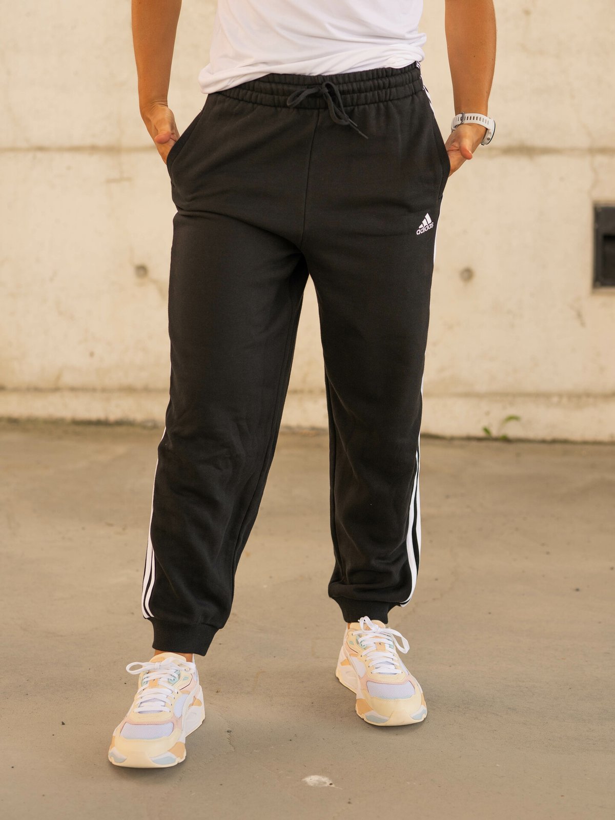 adidas 3-Stripes French Terry Loose Pant Black / White