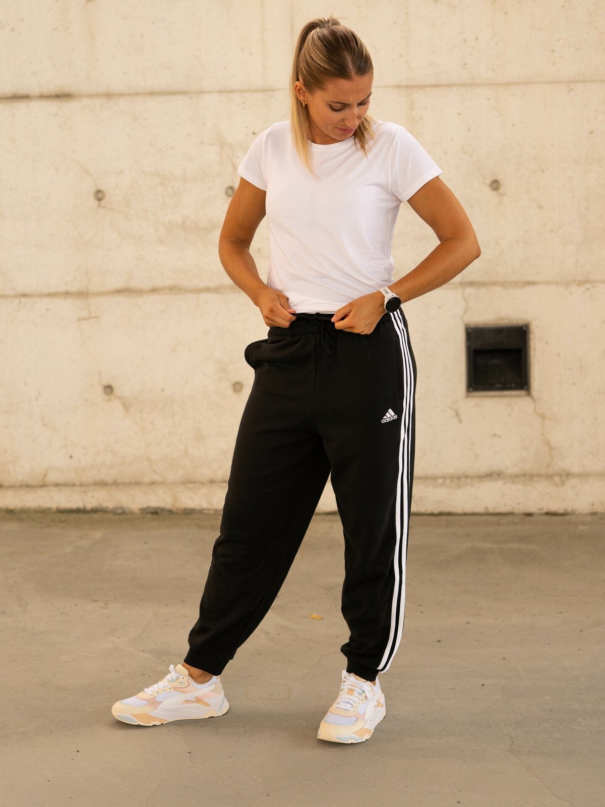 adidas 3-Stripes French Terry Loose Pant Black / White
