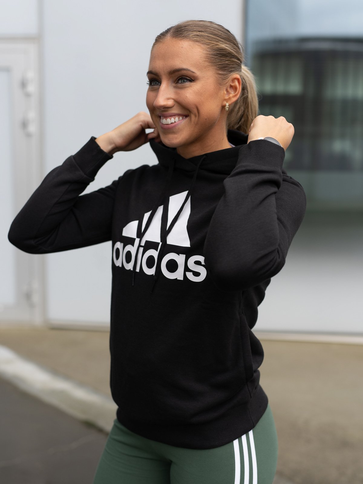 adidas Big Logo French Teddy Hoodie Black / White