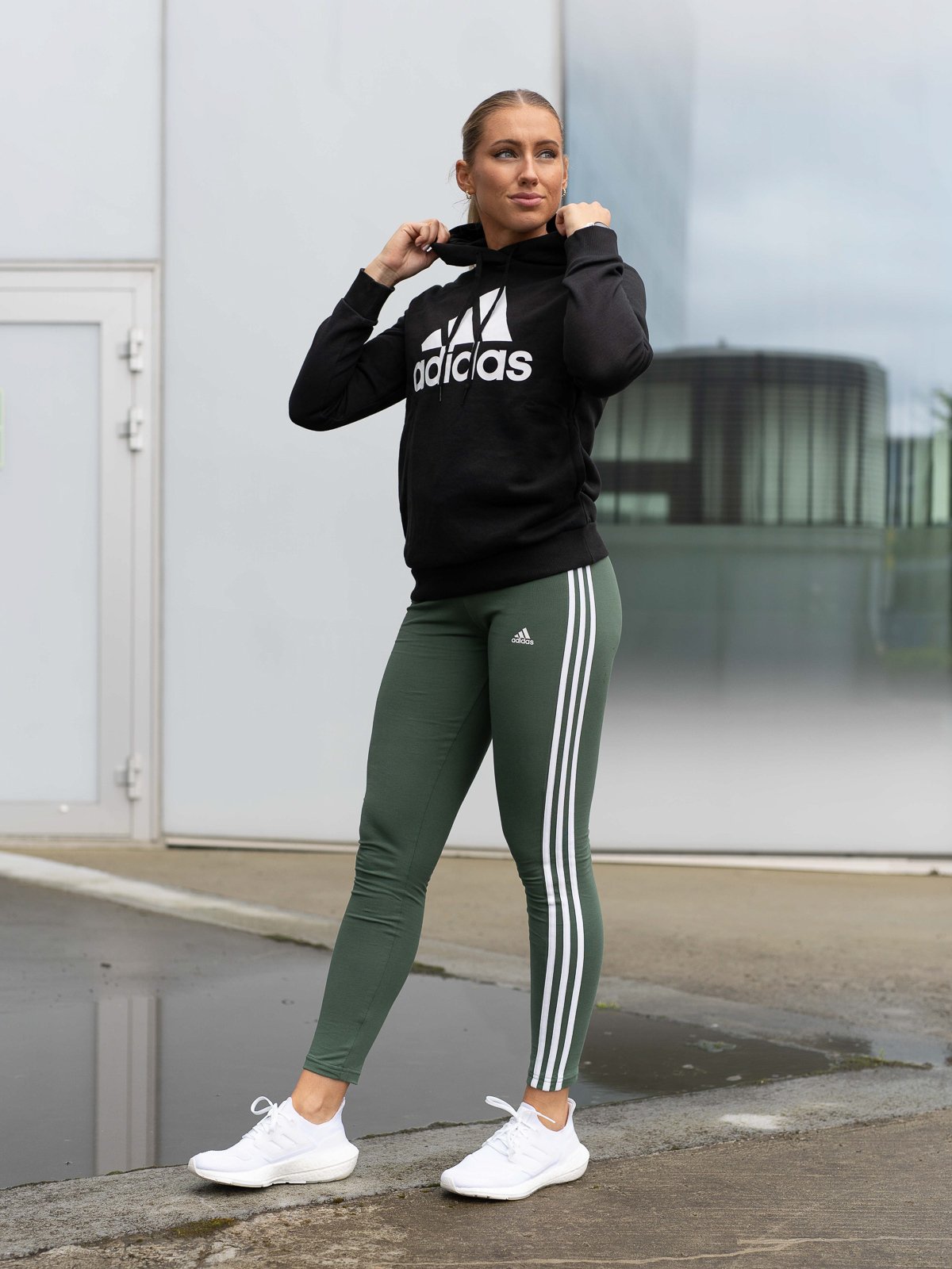 adidas Big Logo French Teddy Hoodie Black / White