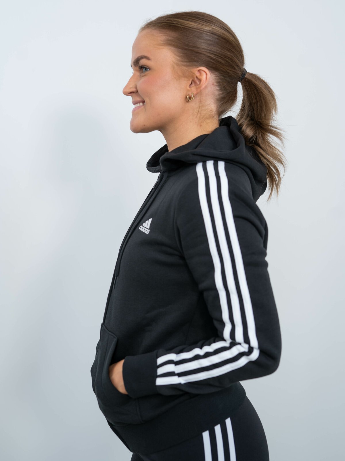 adidas 3-Stripes Fleece Full Zip Hoodie Black/White