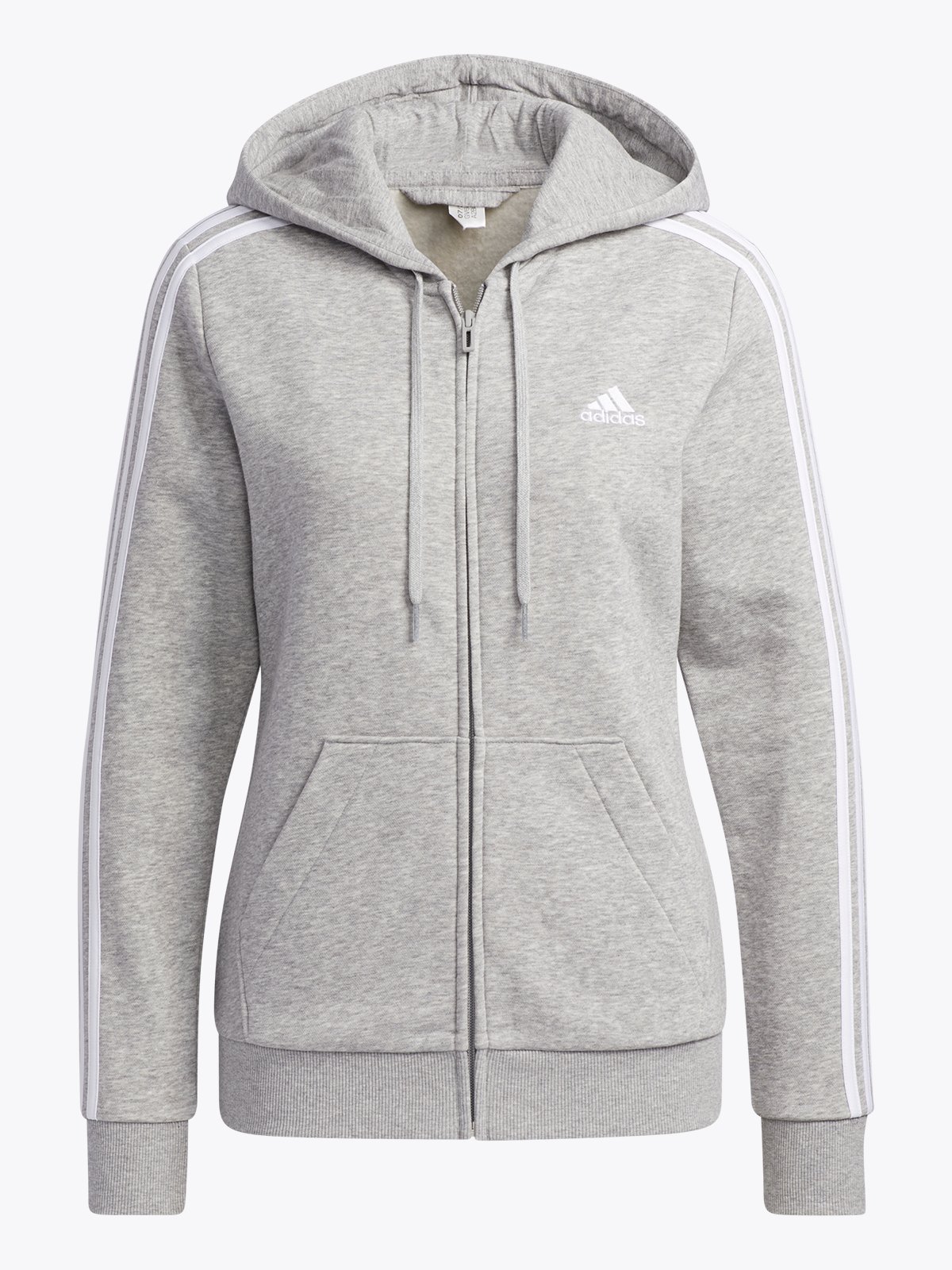 adidas 3-Stripes Fleece Full Zip Hoodie Grey / White