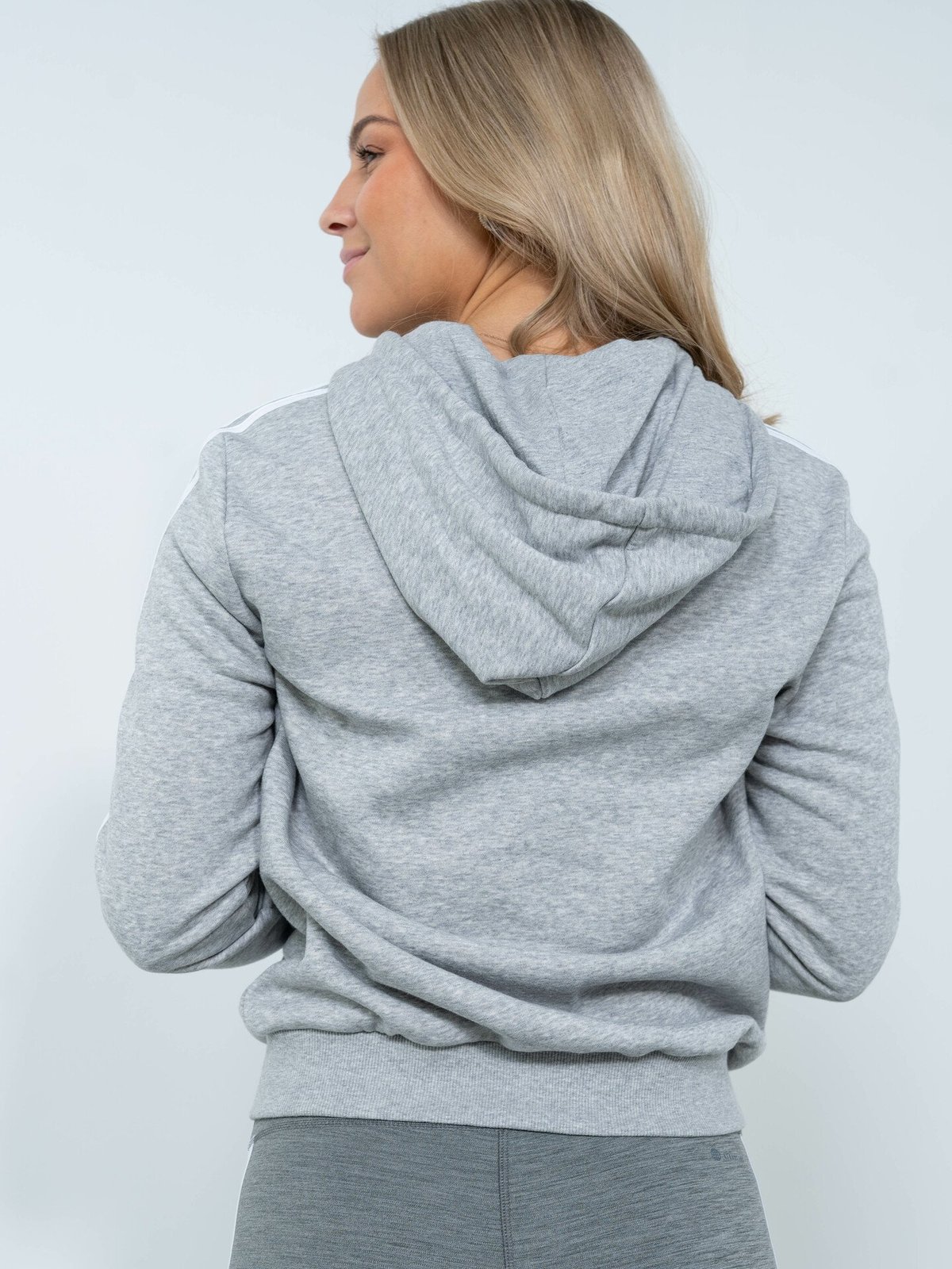 adidas 3-Stripes Fleece Full Zip Hoodie Grey / White