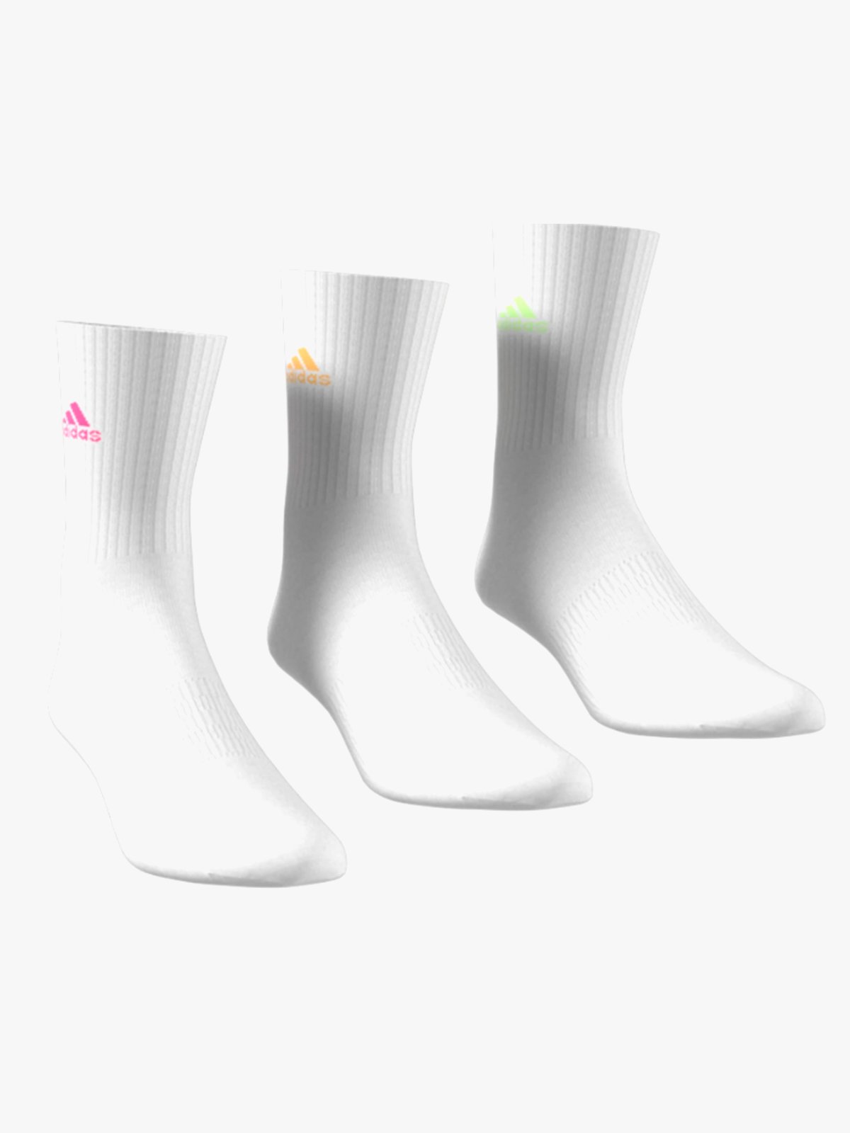 adidas Crew Sock 3PK White / Lucid pink / White / Spark (Ulik farge på logo på de tre parene: rosa, gul og grønn)