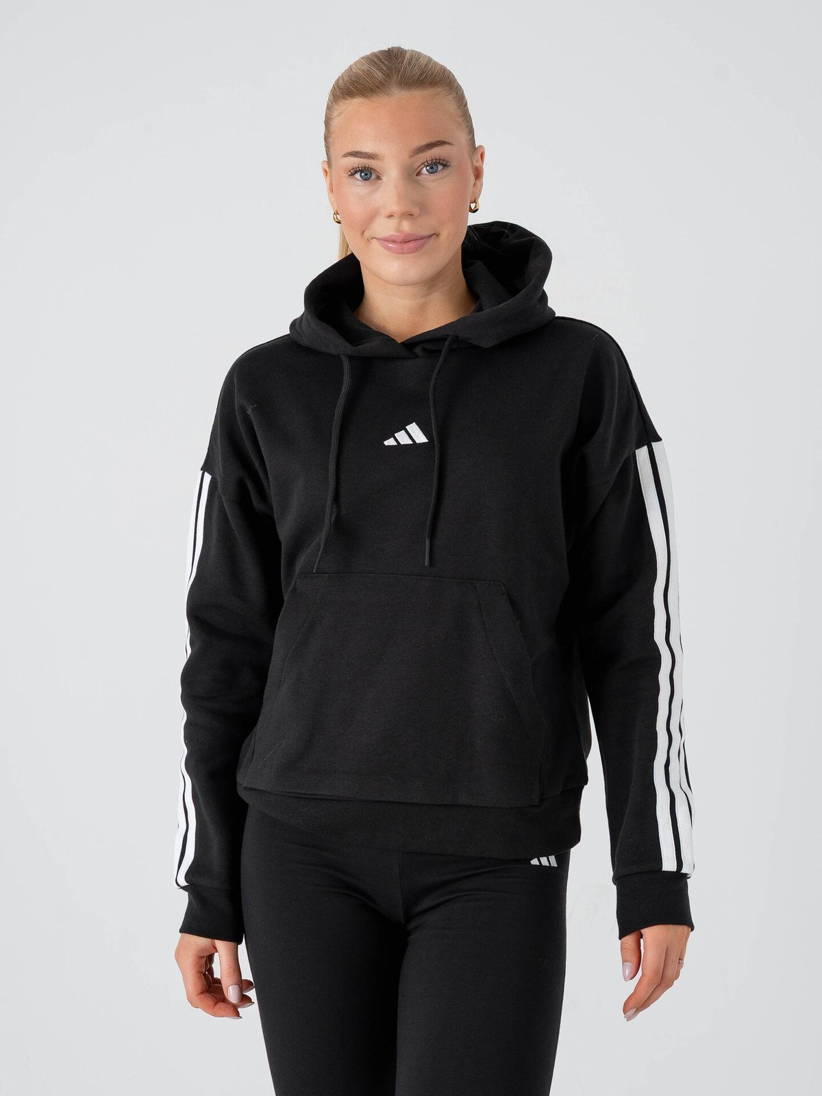 adidas 3-Stripes Fleece Hoodie Black / White