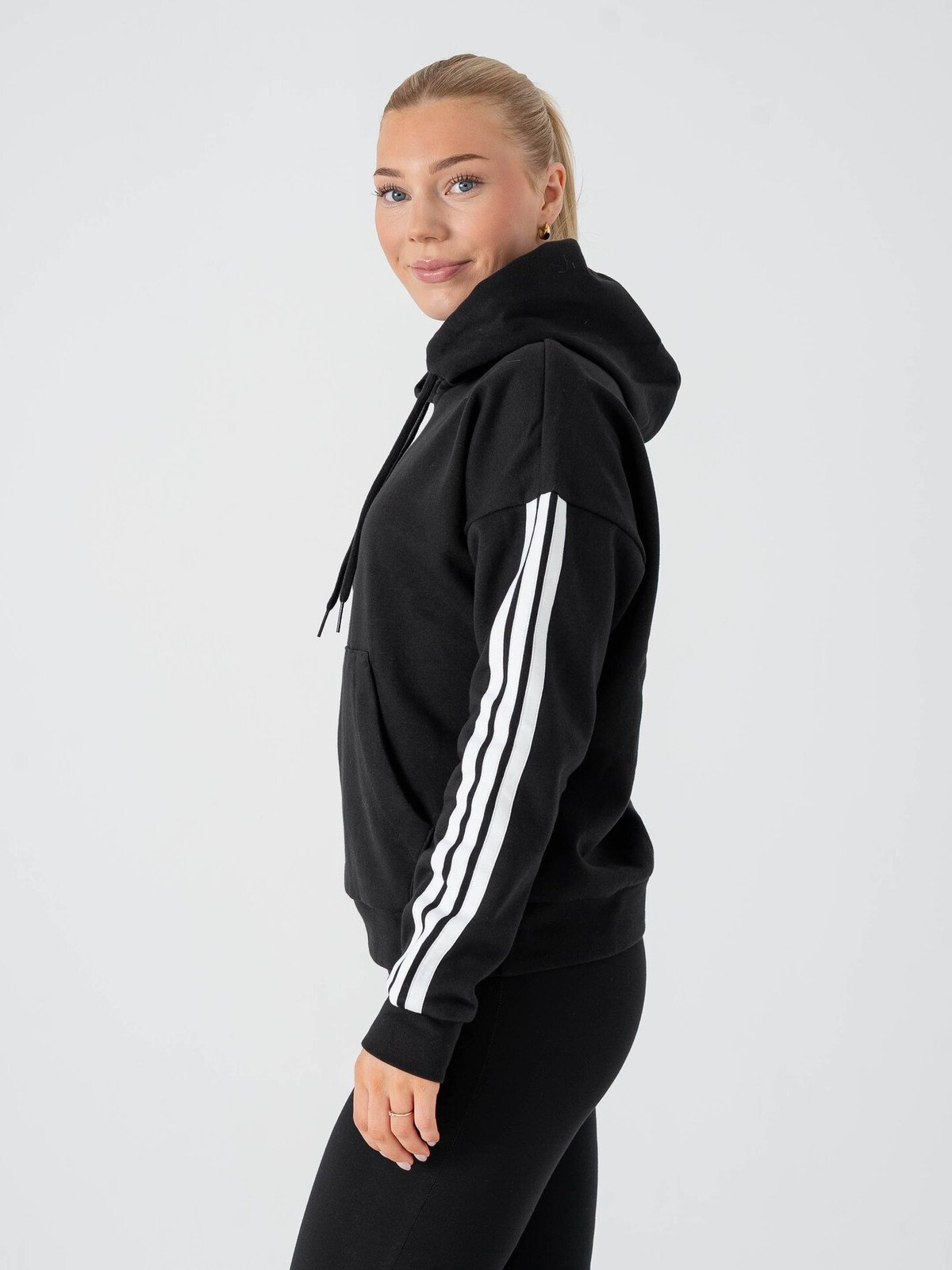 adidas 3-Stripes Fleece Hoodie Black / White