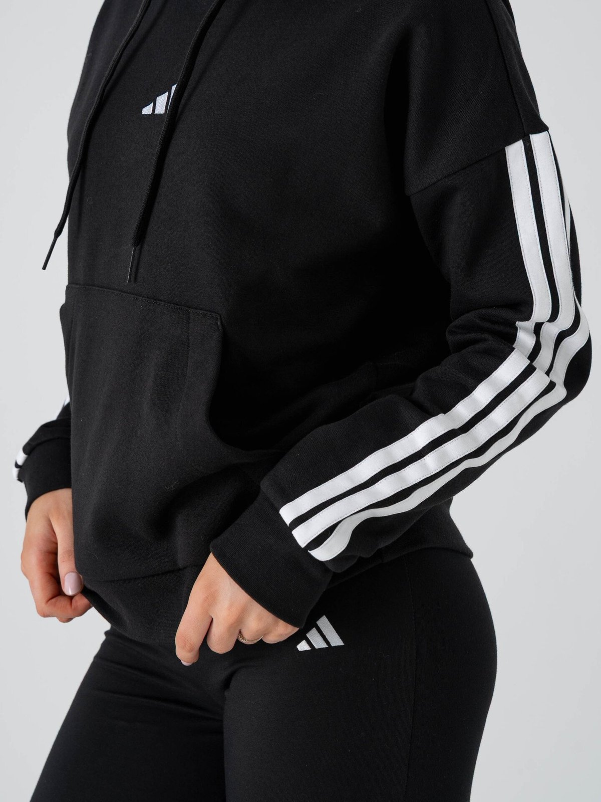 adidas 3-Stripes Fleece Hoodie Black / White