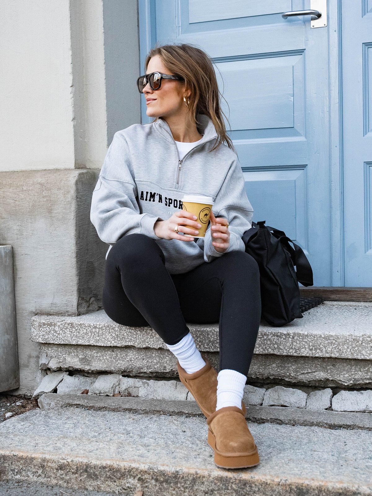 Aim'n Varsity Sweat Half Zip Grey Melange